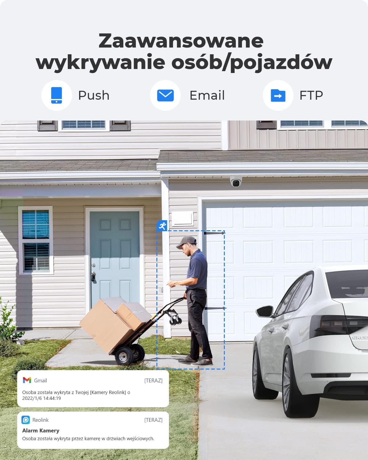 Reolink Zewnętrzna Kamera Monitoringu PoE z Wykrywaniem Ludzi/Pojazdów, Pogodoodoprność IP67, Kopułowa Kamera CCTV IP, Kamera Monitoringu z Nagrywaniem Audio i Funkcją Timelapse RLC-520A