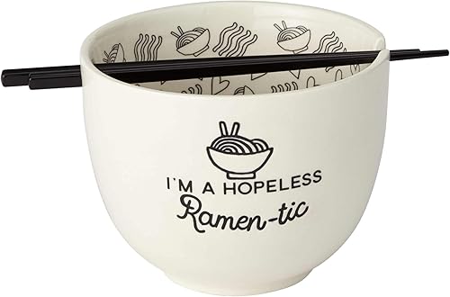 Enesco 6002424 Our Name is Mud Hopeless Ramen-Tic - Juego de tazón de sopa y palillos, color blanco, 5 pulgadas