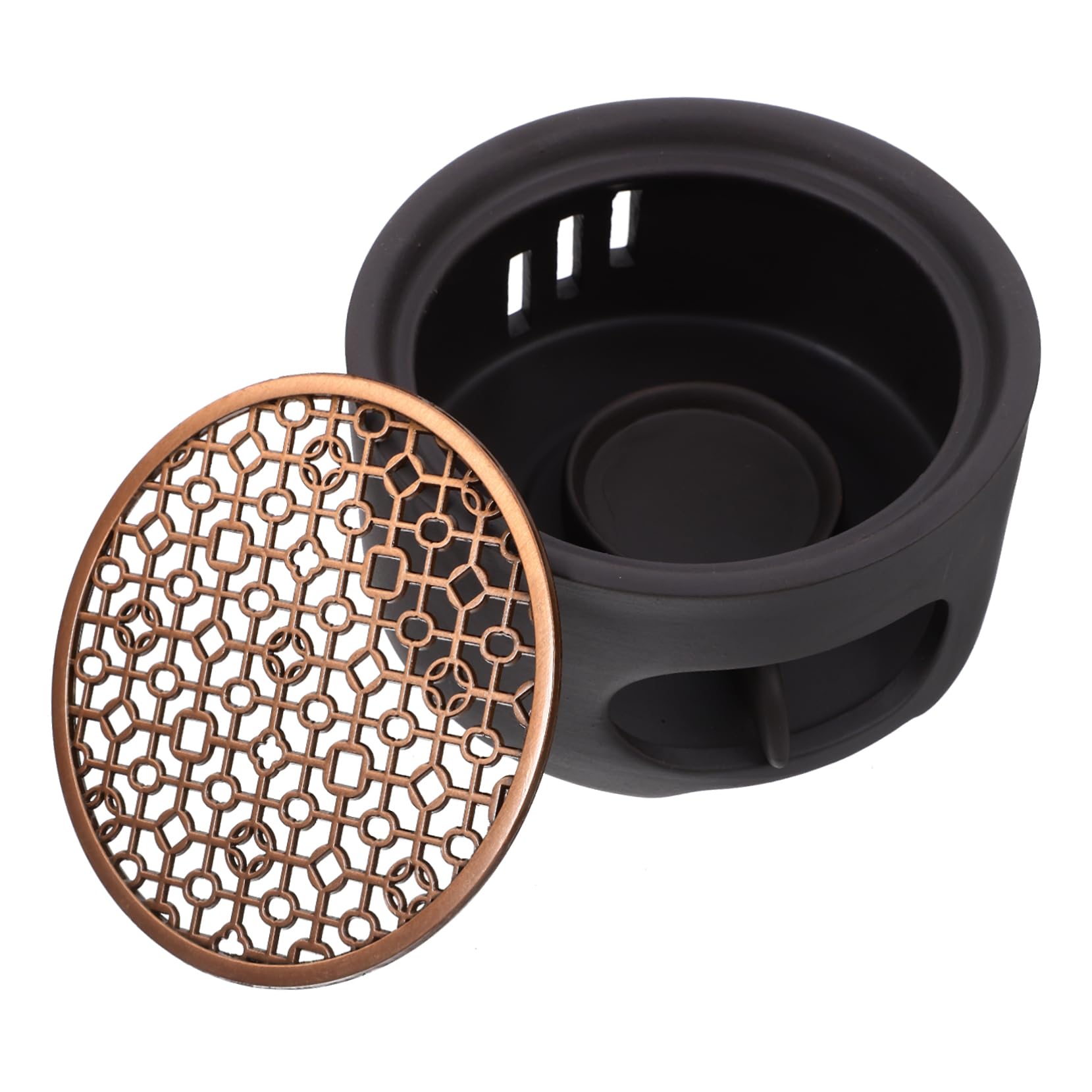 Calentador de té con vela PRETYZOOM en base metálica negra para teteras