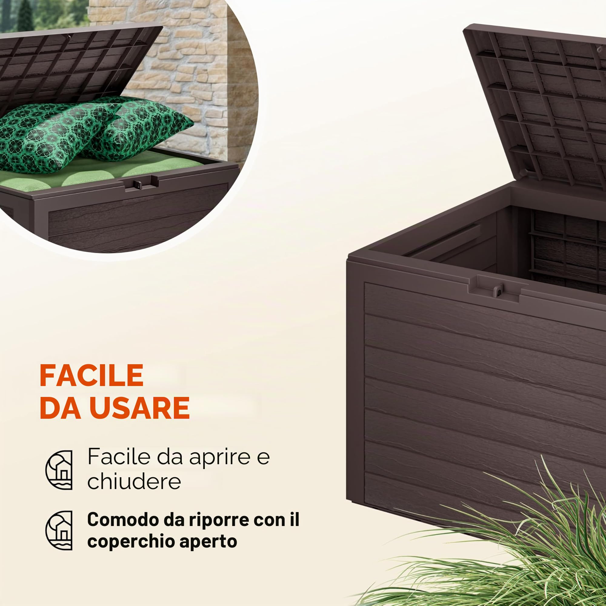 Casaria® Baule da Giardino Lille 190 L Effetto Legno Orgenizer Box Giocattoli 78x44x55cm Multibox Impermeabile Esterni