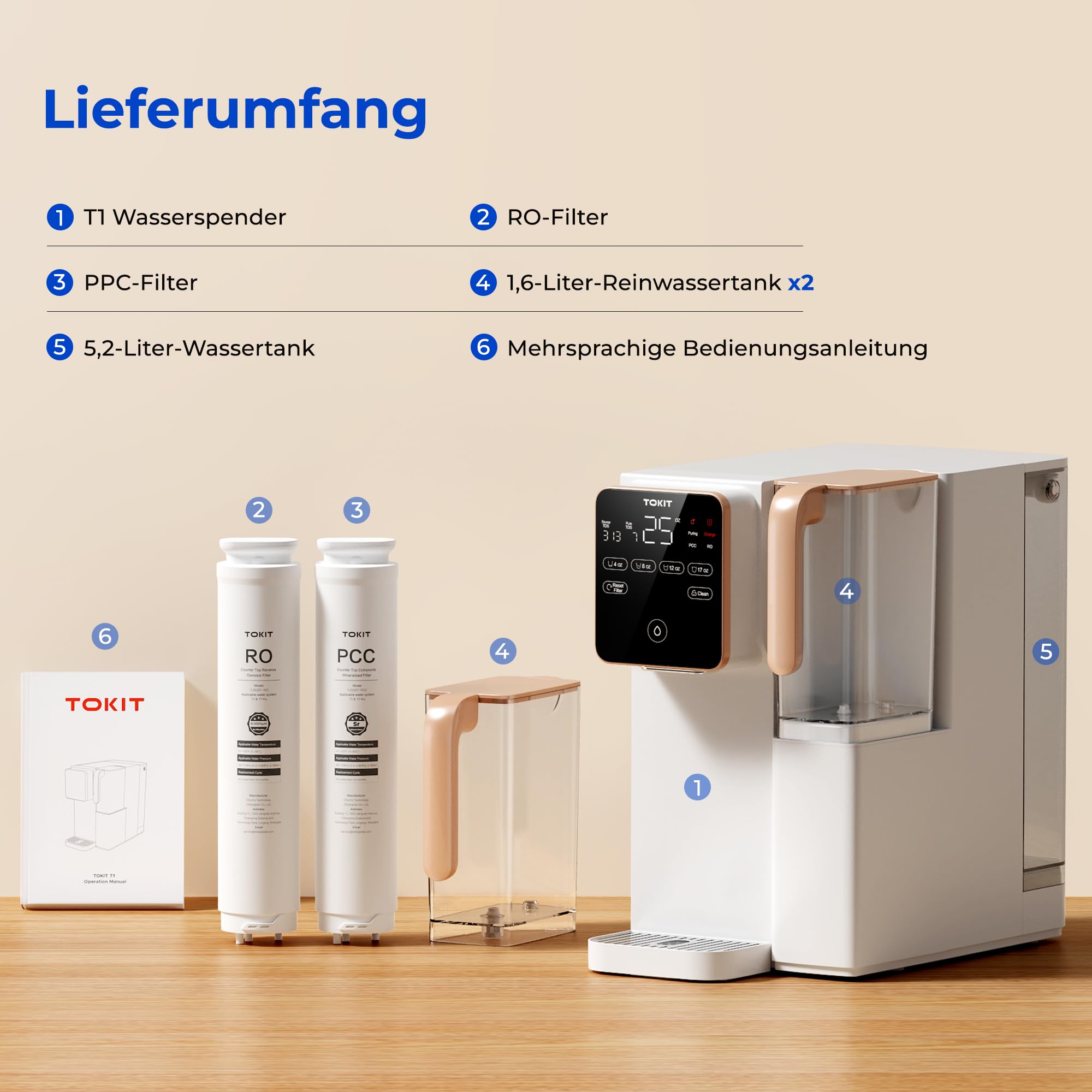 TOKIT System odwróconej osmozy T1 | Oczyszczacz wody stołowej z ekranem dotykowym i monitorem TDS | 9-stopniowa filtracja o wysokiej dokładności | Współczynnik czystości 3: 1 | Certyfikat CE i EMC