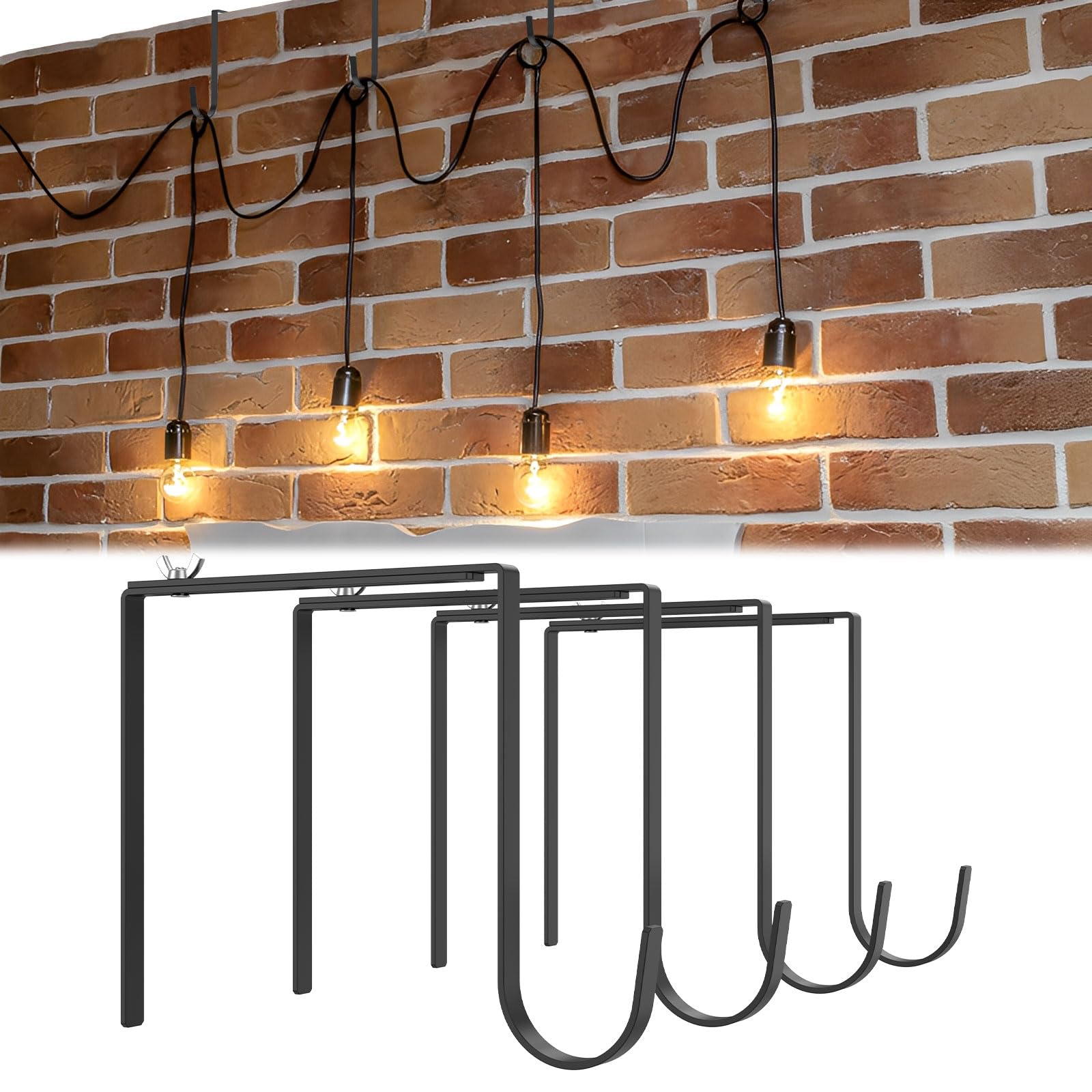 QINGLANG 6Pcs Outdoor No Drill String Light Hooks for 6-11 Inch Brick Walls Stucco Concrete Hangers Metal Adjustable Wall & Brick Hangers for Christmas, Festival,Patio, And Fence Decorations
