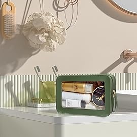 LETGO Clear Makeup Bags, TSA Approved Toiletry Bag with Zipper, Clear Makeup Organizer Fit Carry-on Travel Essentials,Clear Cosmetic Bags for Women Men (O-Green)