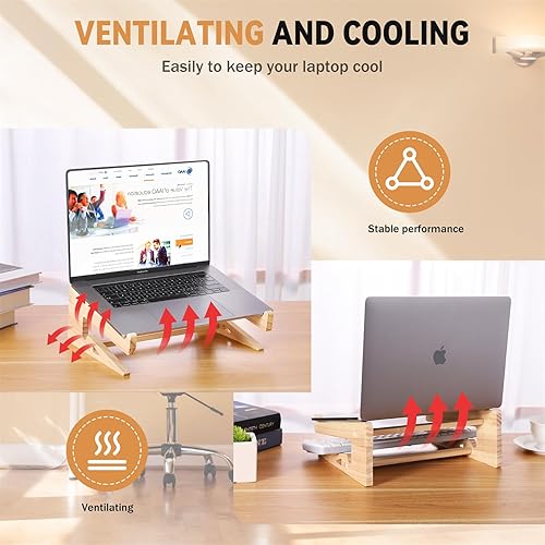 Miniatura 7 de Soporte de madera para laptop, soporte universal para computadora de escritorio, soporte vertical para MacBook Pro, elevador de madera para MacBook