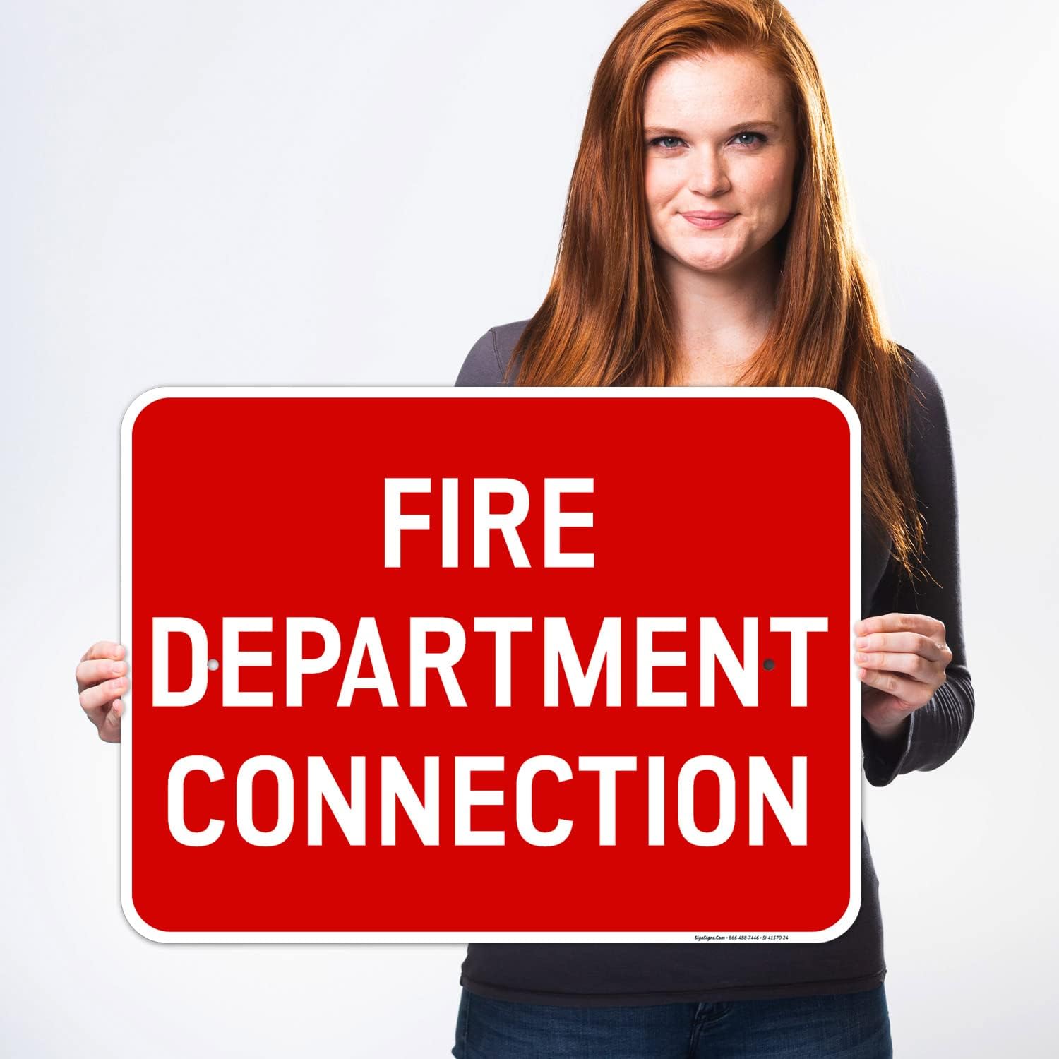 Fire Department Connection Sign, Red Background, 18x24 Inches, Rust Free .063 Aluminum, Fade Resistant, Made in USA