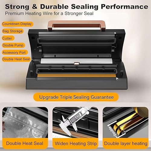 Miniatura 3 de Potente máquina selladora al vacío de succión, sellador al vacío de alimentos totalmente automático comercial con doble sellado térmico, modos secos