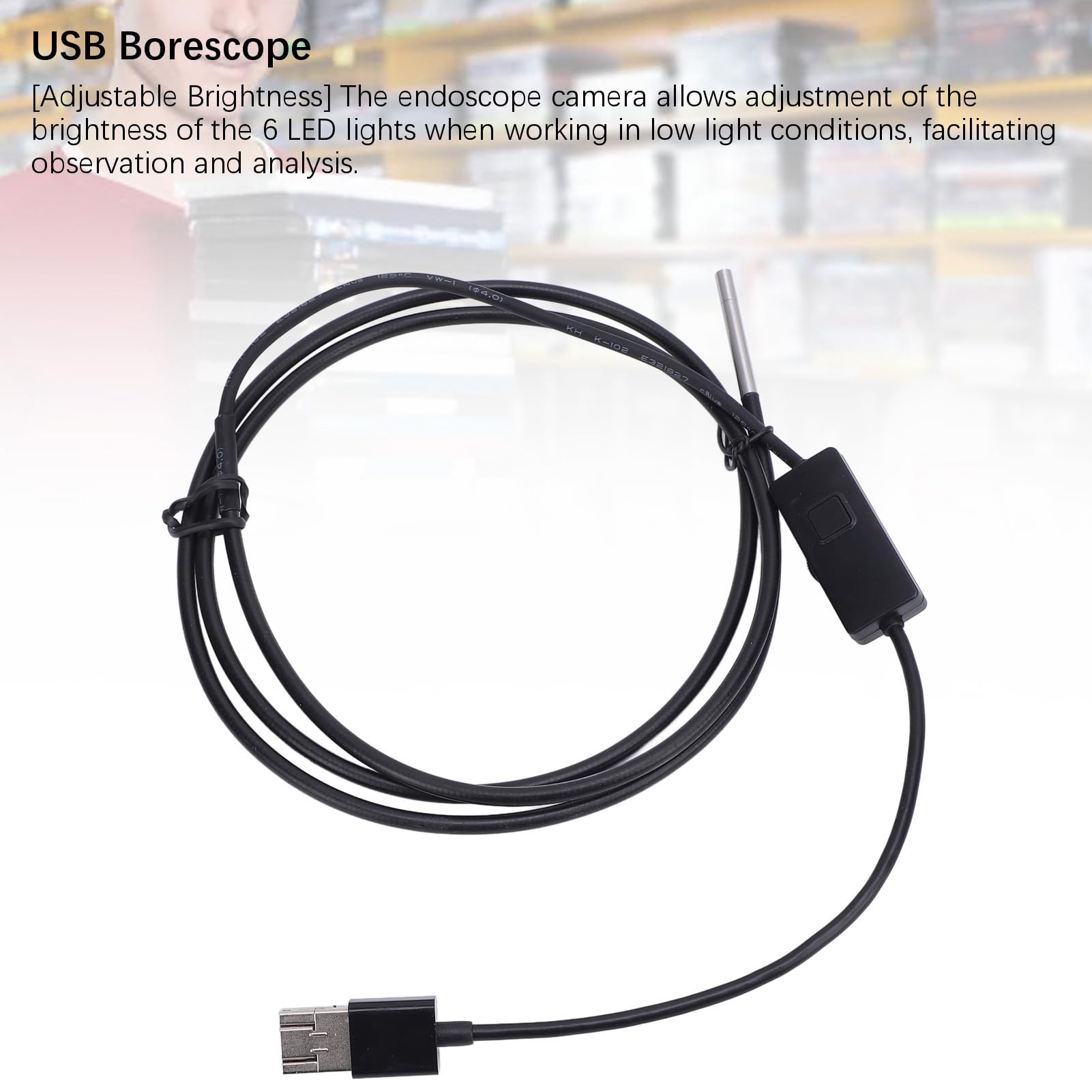 Cámara de inspección HD Boroscopio, endoscopio USB Cámara de 3,9 mm 1 m de longitud 1920x1080P HD Gran angular IP67 Cámara de inspección tipo C a prueba de agua con luz