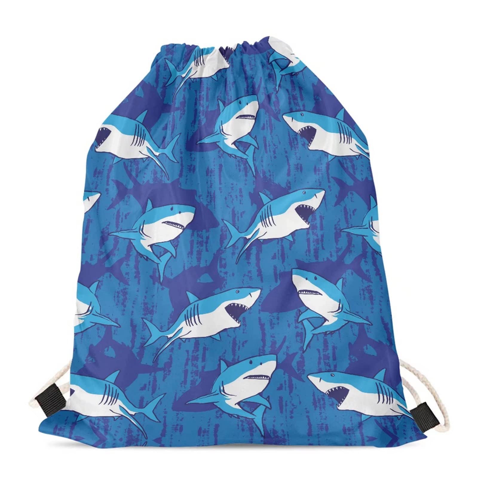 Showudesigns Shark Drawstring Gym Bag Sports Backpack String Swim Drawstring PE Bags Travel Beach School Bag for Kids,Boys,Girls Blue