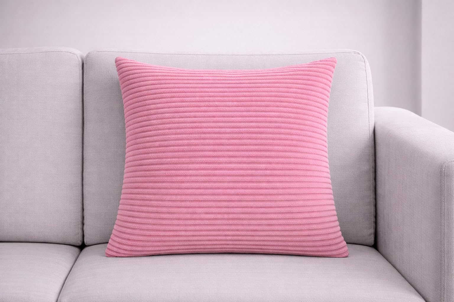 Seechoo Corduroy Cushion Covers Set of 2, Large Sofa Cushion Covers 55x55cm (22x22 Inch), Soft Ribbed Decorative Cushion Covers for Sofa, Living Room and Bedroom (Baby Pink)