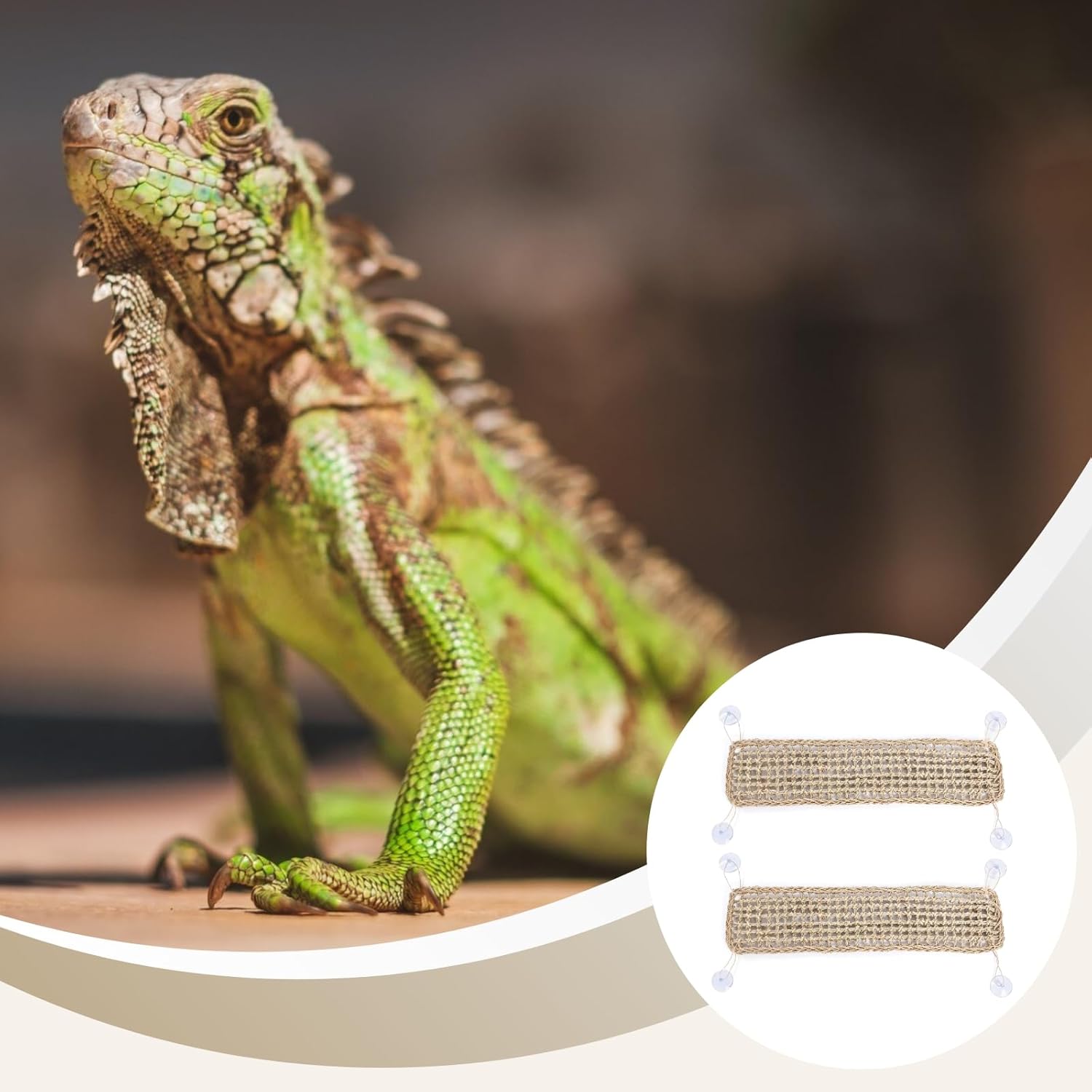 Pet Habitat Accessories, Reptile Hammock Mat 2 Pack, Handcrafted Lounging Platform with Metal Hooks, Woven Climbing Natural Net for Geckos Lizards Bearded Dragons