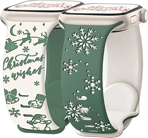 Miniatura 26 de Christmas Gift Compatible with Christmas Apple Watch Bands for Women 49mm 46mm 45mm 44mm 42mm, Soft Silicone Santa Claus for Apple Watch Ultra 3