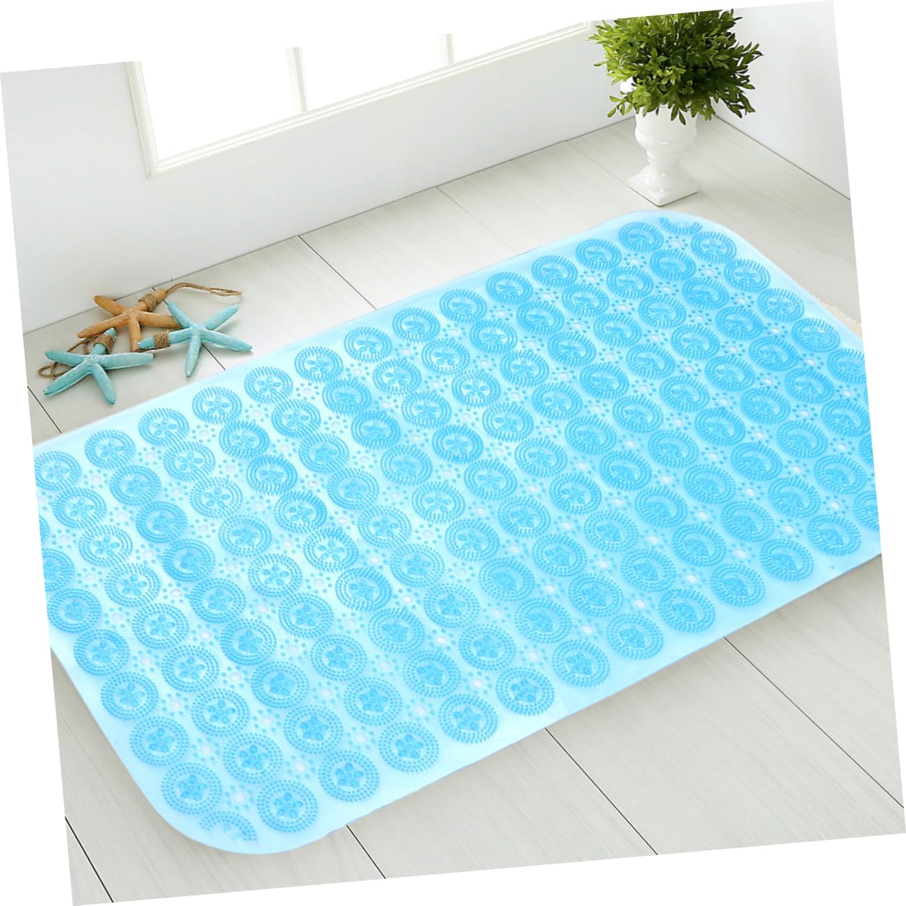 PVC Non Slip Bathtub Mat with Strong Suction Cups Blue for Safe Bathing Features Water Circulation Bathroom Accessory for Family and Friends