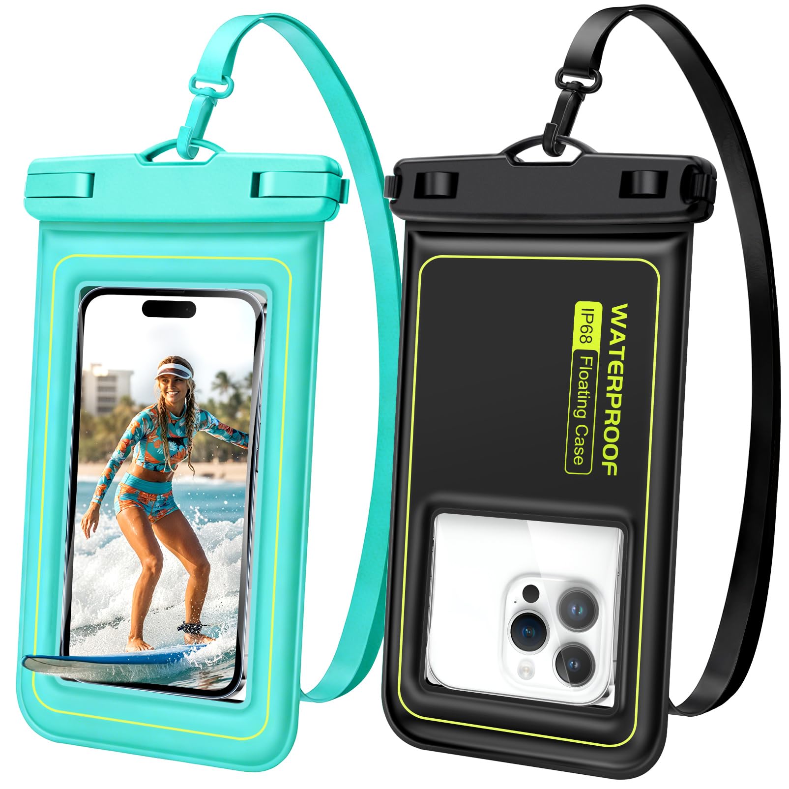 Floating Waterproof Phone Pouch, 2 Pack IP68 Waterproof Phone Case for iPhone 17 16 15 Pro Max Galaxy S25 S24 Ultra Up to 7", Cellphone Dry Bags Beach Cruise Essentials with Lanyard