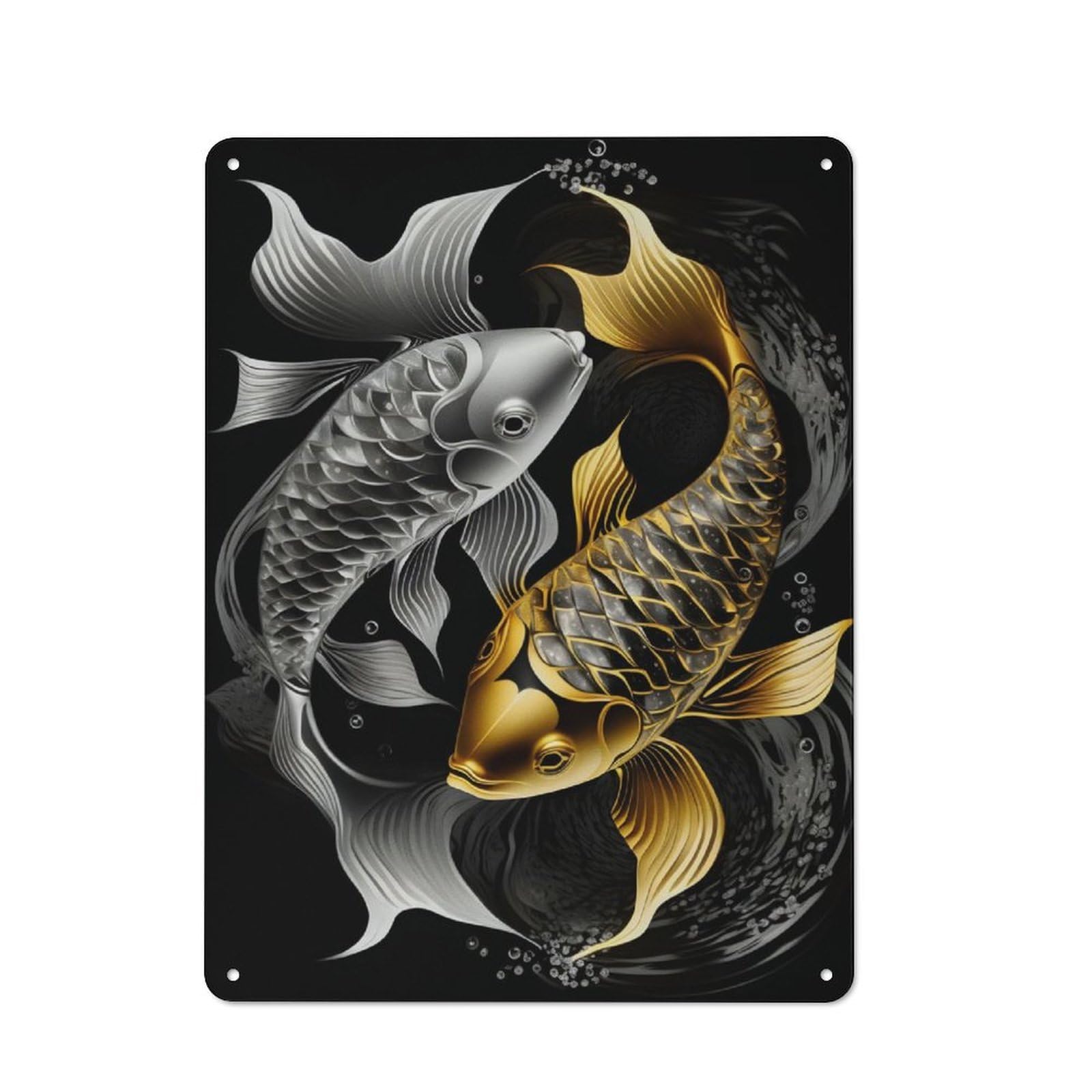 Junmoney Koi Fish Silver Gold Retro Metal Plaque 40X30cm For Lounge Or Reading Corner, Winter Wall Decor For Reading Corner Decorators