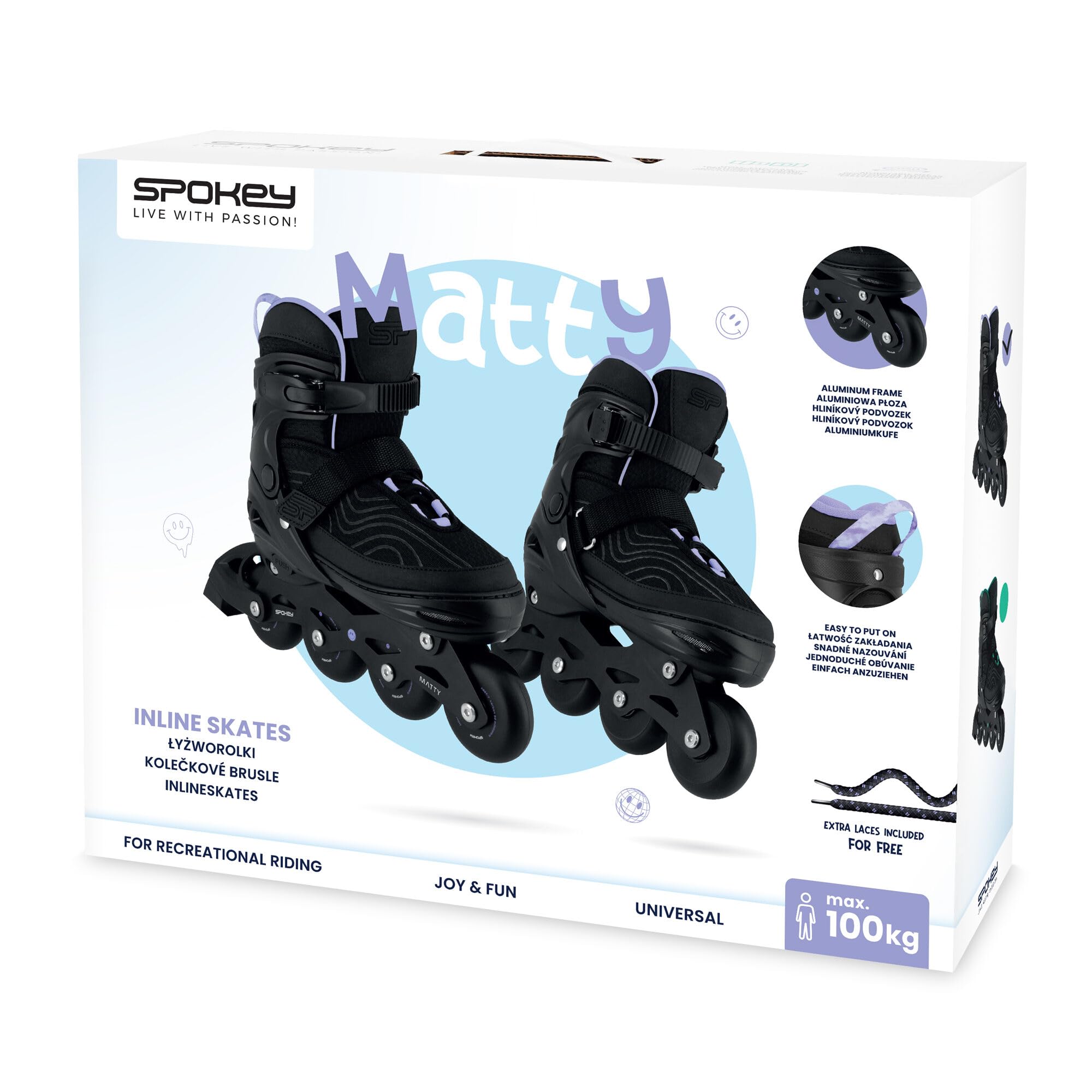 SPOKEY Matty Rollers en ligne réglables pour femme | Roulements ABEC-7 | Patins à roulettes réglables pour adultes et adolescents | Tailles : 35-38, 39-42