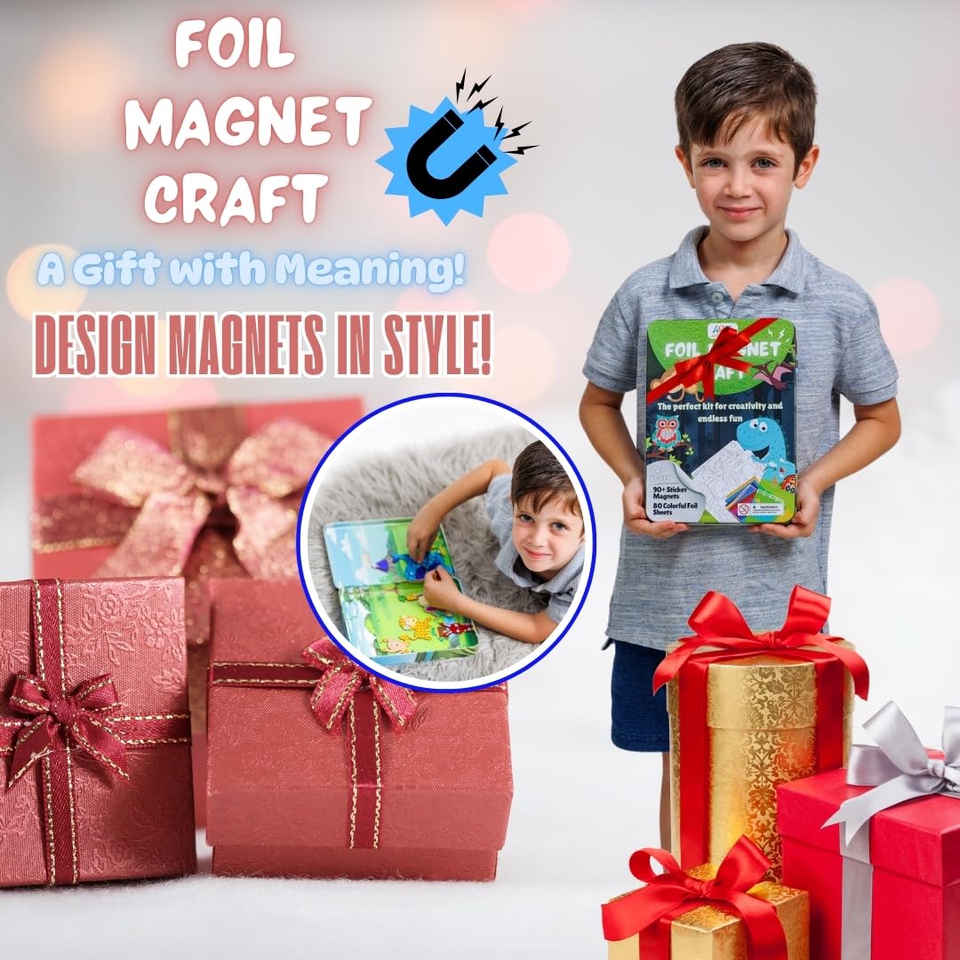 Foil Fun Art Kit for Kids, Reusable Animal Foil Art for Girls & Boys, DIY Mess-Free Girls Craft Kit w/Magnets - Image 4