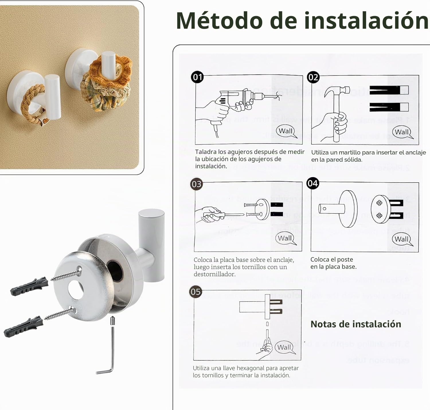 YUET Toallero, juego de accesorios de baño de 3 piezas, juego de hardware de acero inoxidable, montaje en pared, barra de toalla de baño + portarrollos de papel higiénico + toalla, gancho para