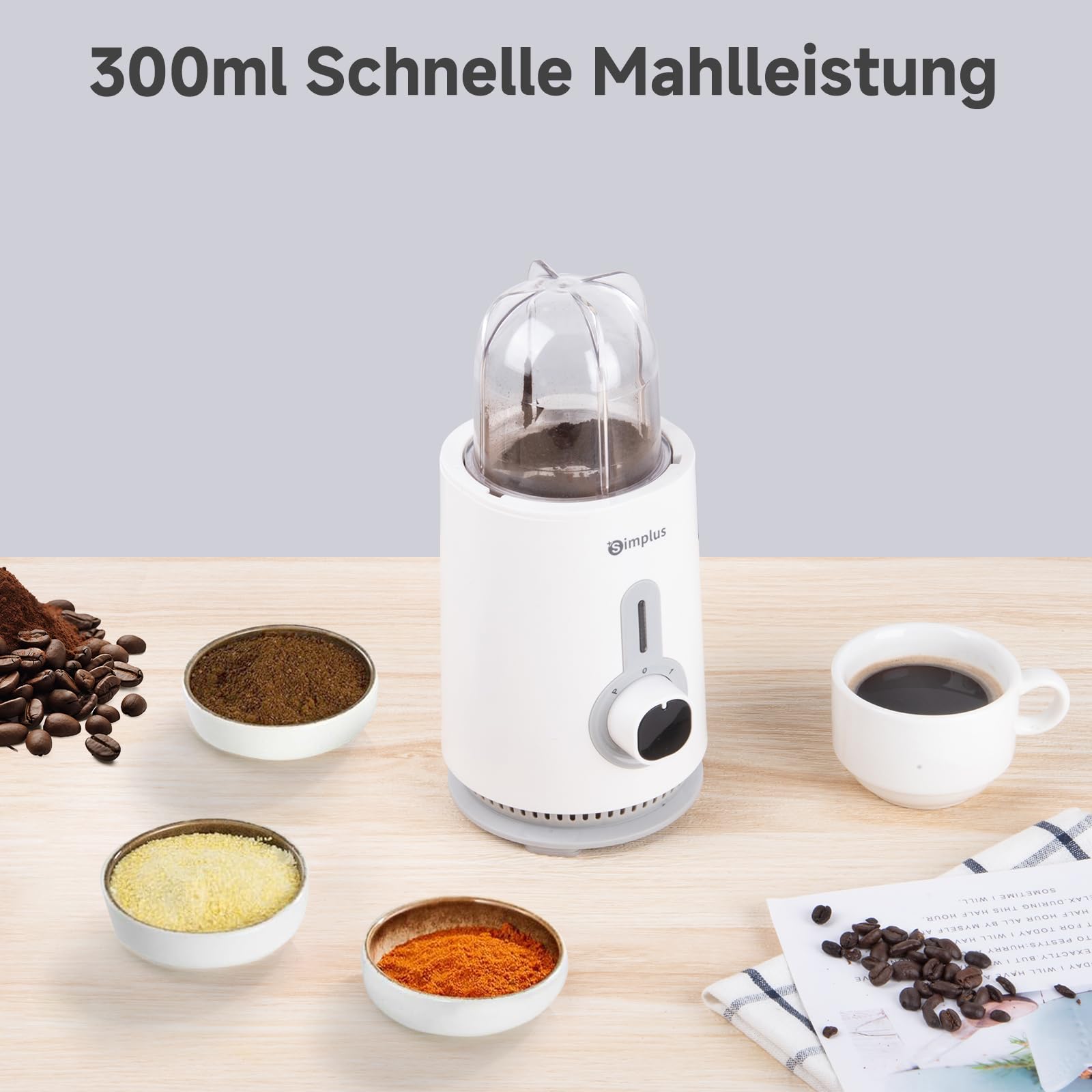 SIMPLUS 3-in-1 Standmixer & Smoothie Maker mit 1,25L Mixbecher, 500ml Fleischwolf & 300ml Mahlbecher, 3 Geschwindigkeitsstufen mit Pulsfunktion, Edelstahlmesser
