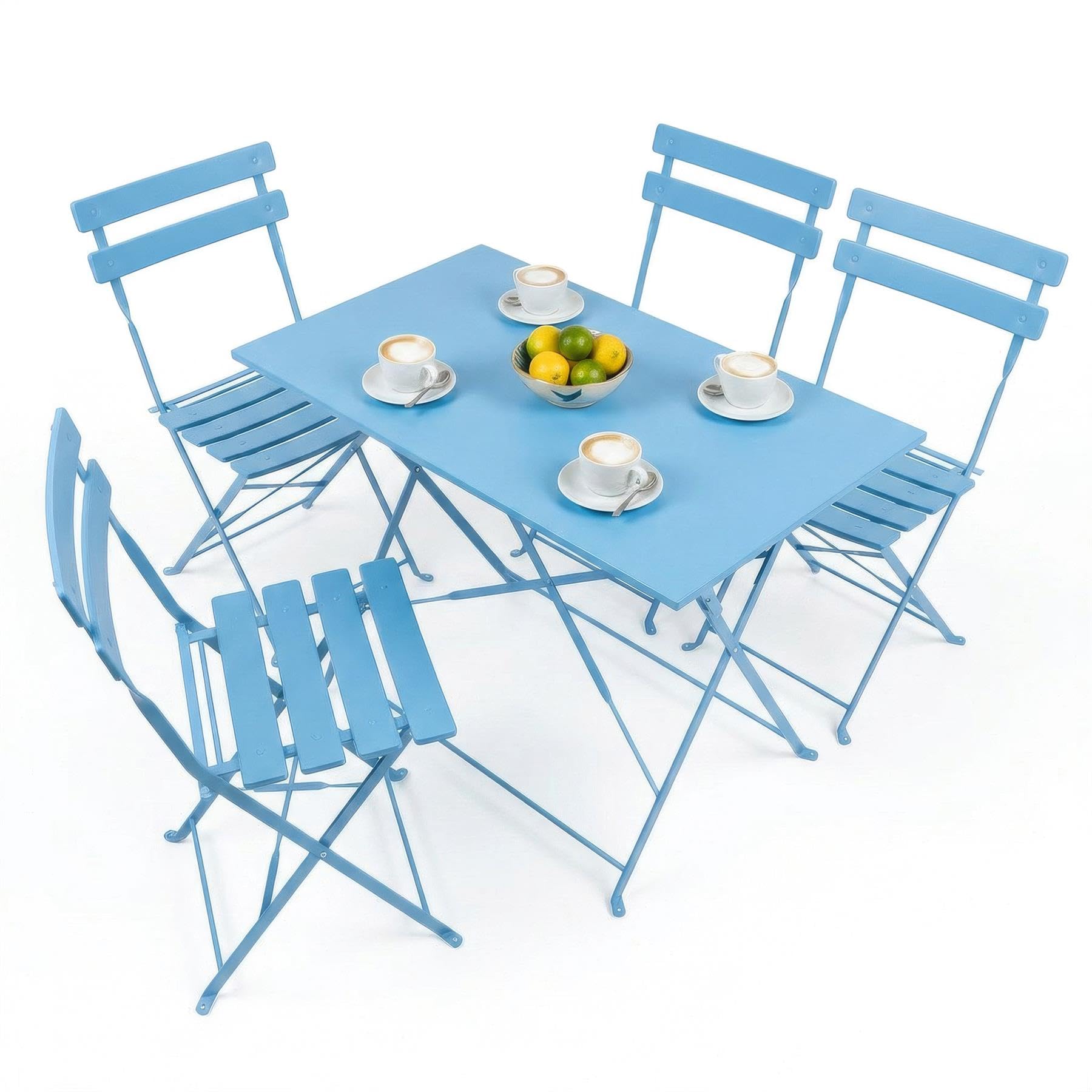 Harbour Housewares 5 Piece Bistro Set Blue Folding Garden Table & Chairs