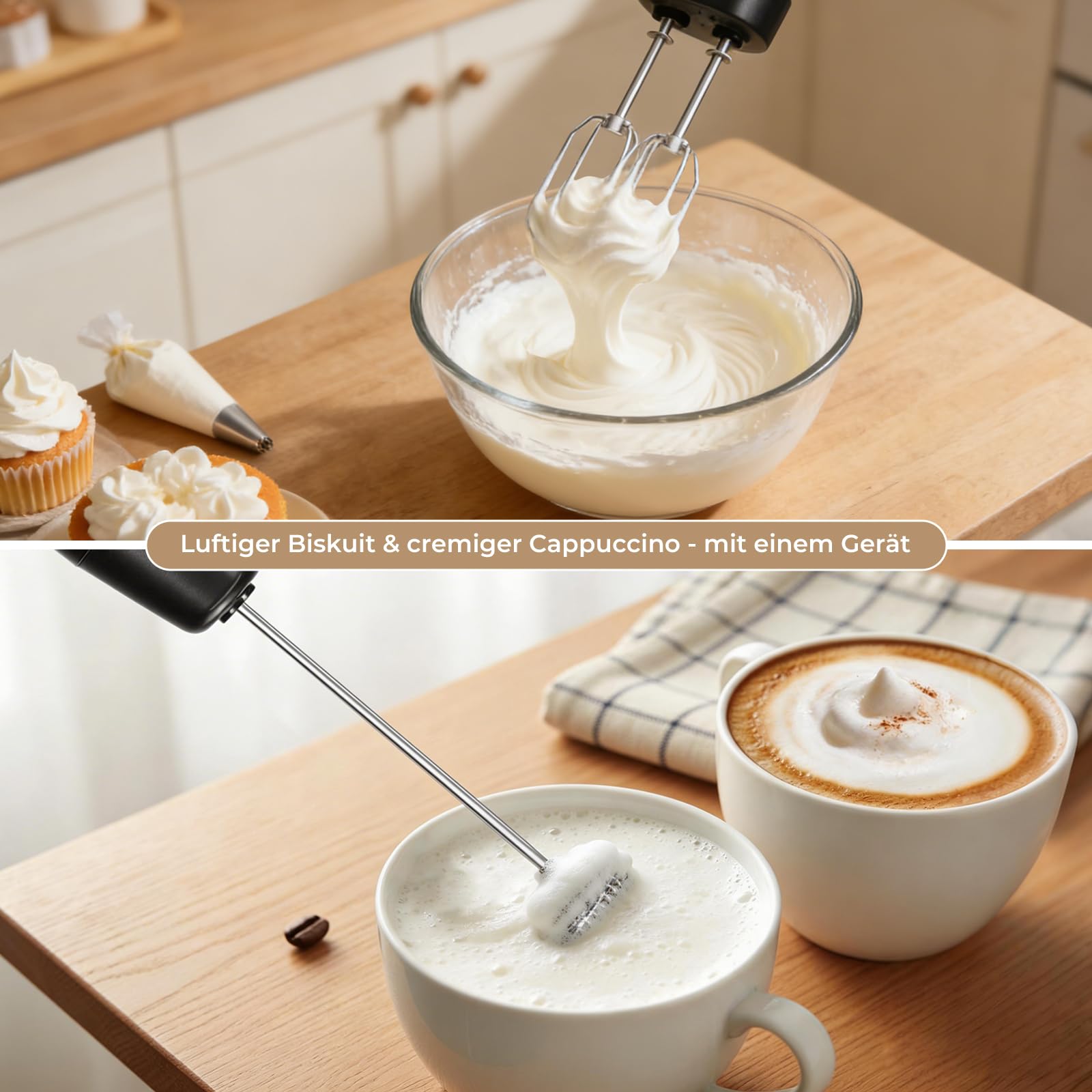 Stabmixer Set 1200W mit 12 Geschwindigkeiten & Turbofunktion – Edelstahl Pürierstab für Suppen, Soße, Smoothies – inkl. 800 ml Messbecher, 600 ml Zerkleinerer & Milchaufschäumer – spülmaschinenfest
