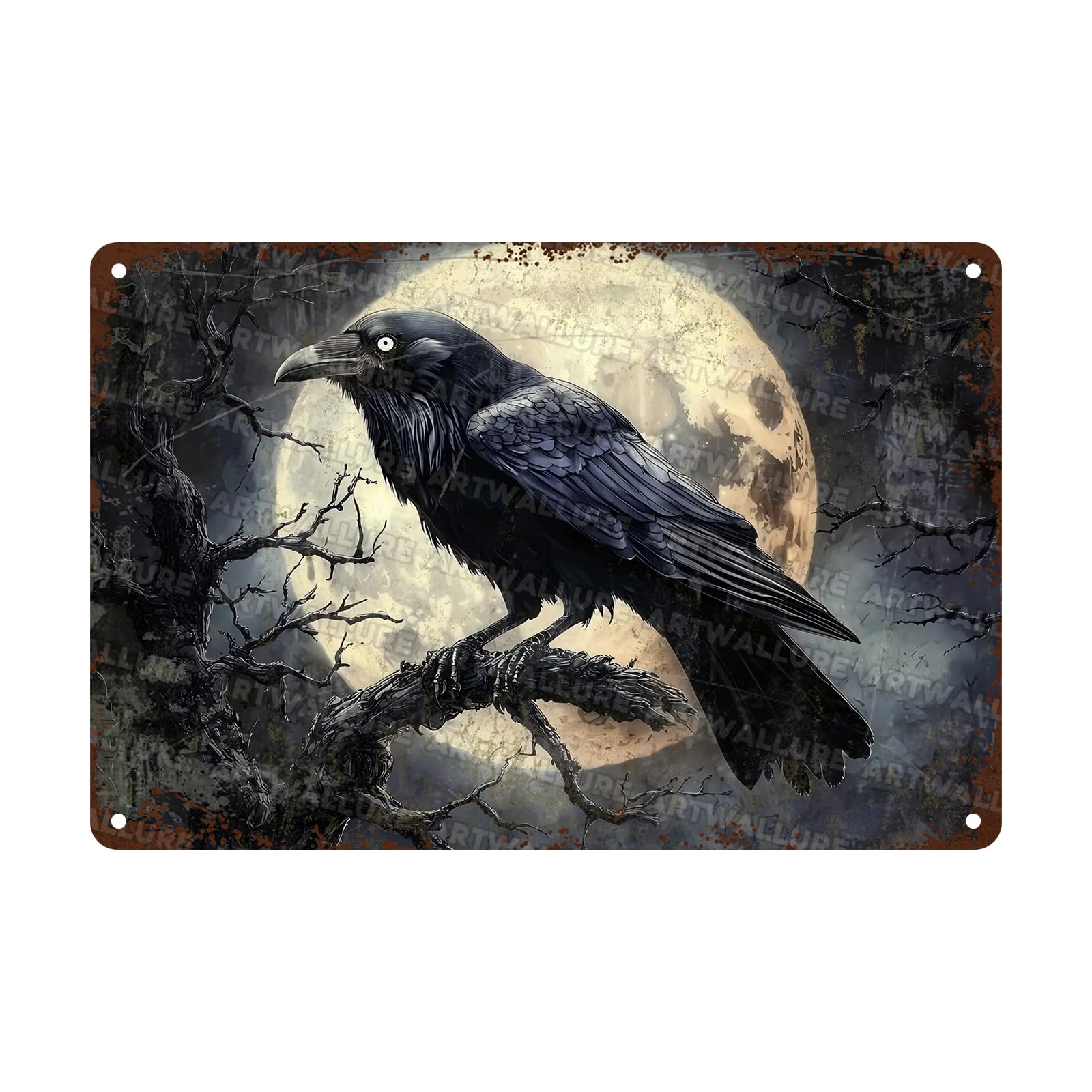 Halloween Crow Vintage Metal Tin Sign for Home Bar Kitchen Hotel Dining Room Coffee 8x12inch