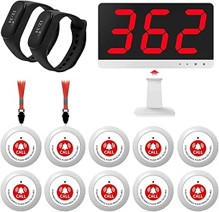 Nurse Call System with 10 Alert Emergency Call Buttons,2 Wrist Watch Receivers and 1 Display Receiver Wireless Caregiver Pager Calling System,1000ft, for Medical Clinic Nurses Station Home Hospital