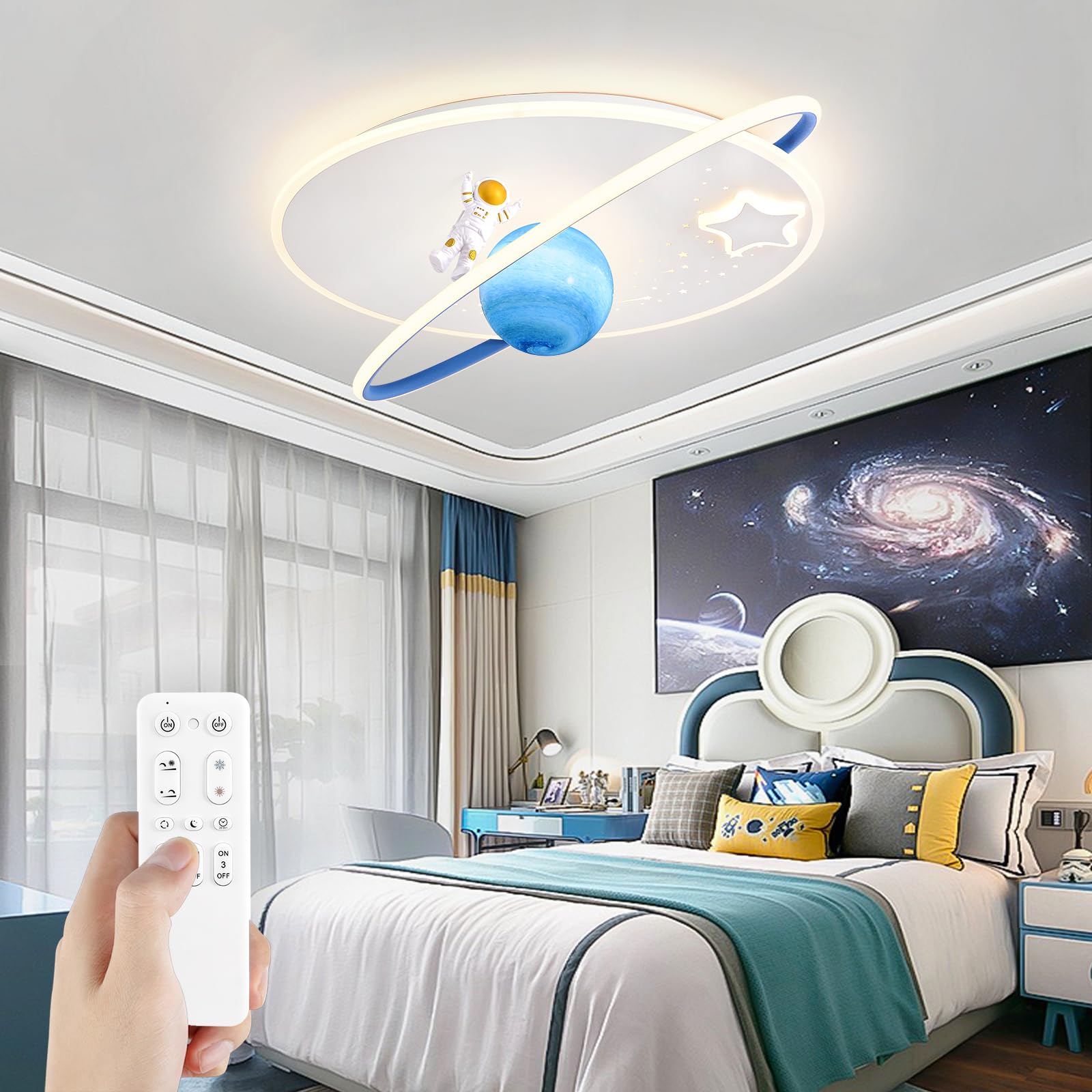 AHXIAOZN Lámpara LED Techo Niños, Lámpara Techo Astronauta 3D con Control Remoto, para Dormitorio de Niños y Niñas Lámpara Techo Regulable