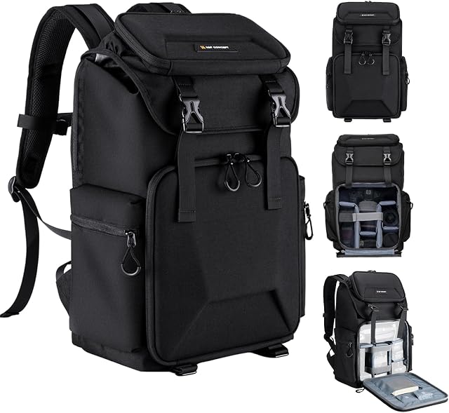 K&F Concept Camera Backpack, Hard Shell Camera Bag, Large Capacity Photography Backpack with 15.6" Laptop Compartment & Tripod Holder & Rain Cover, Backpack for DSLR SLR Cameras and Accessories