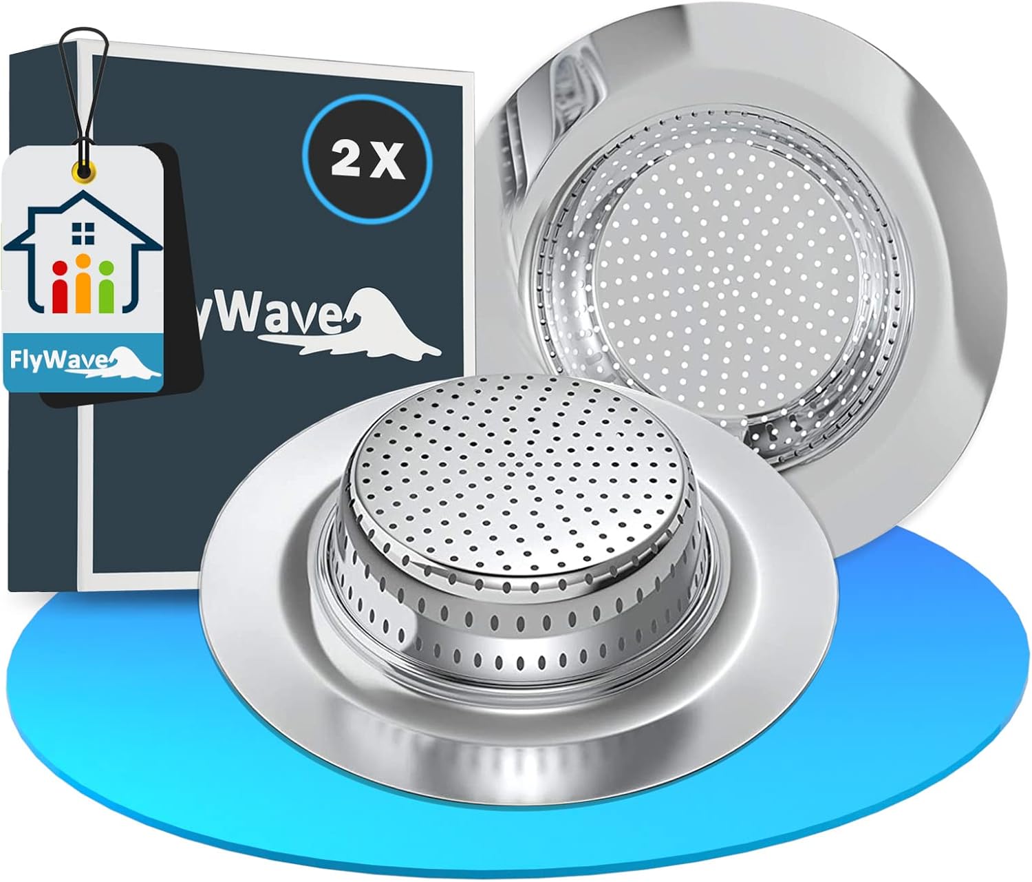 FlyWave Filtre Évier 2 PCS, Grille Evier Cuisine Ø7cm, Acier Inoxydable