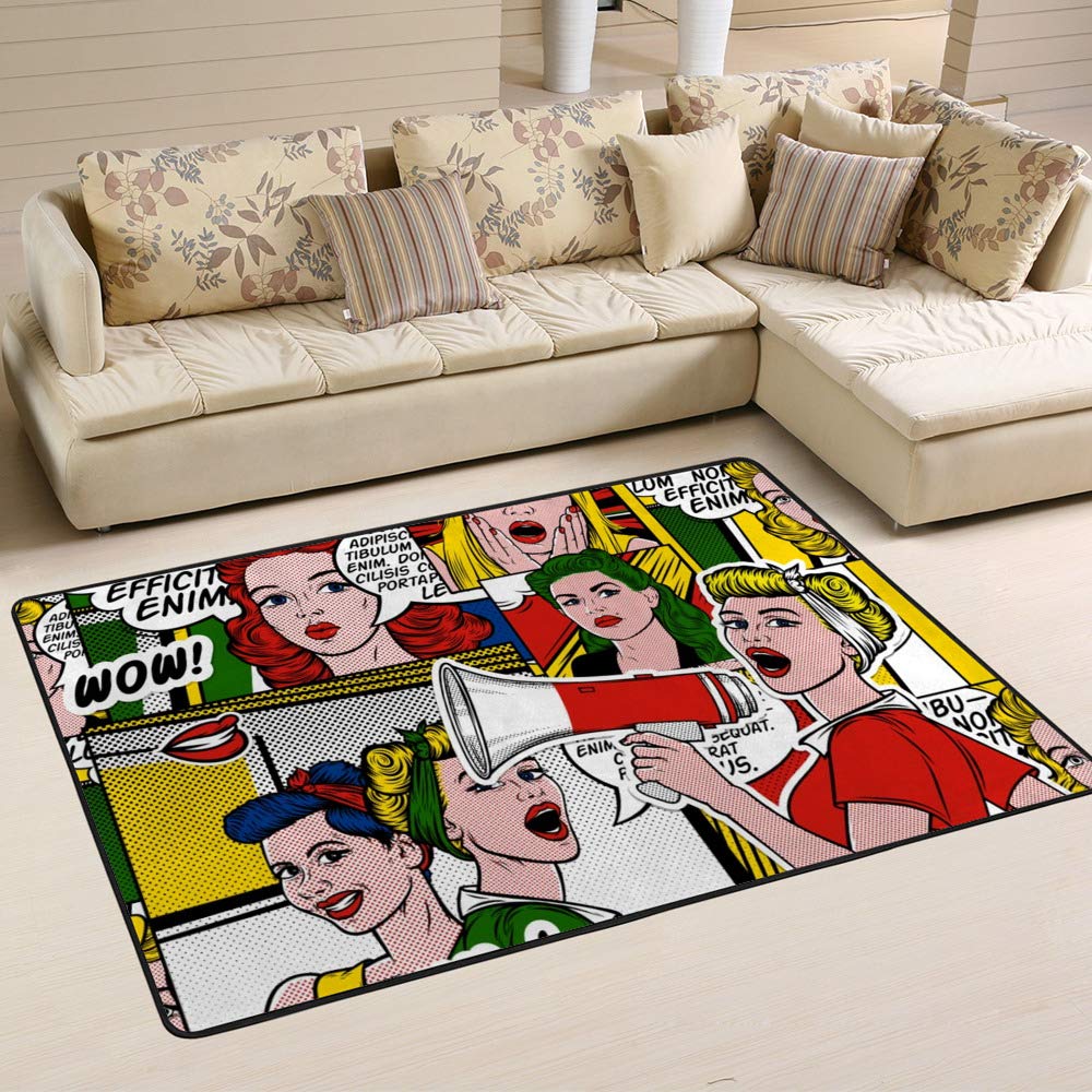Tapis de style rétro Ruchen motif bande dessinée coloré de 60x39 inch pour salon et chambre