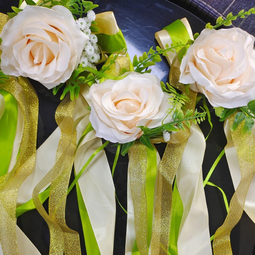 20 Stück Autoschleifen Hochzeit Künstliche Blume Autoschmuck Rückspiegel Türgriff Blume Schleife Dekoration Simulation Blume Hochzeitsauto Deko Wedding Car Seidenblume für Hochzeit Party