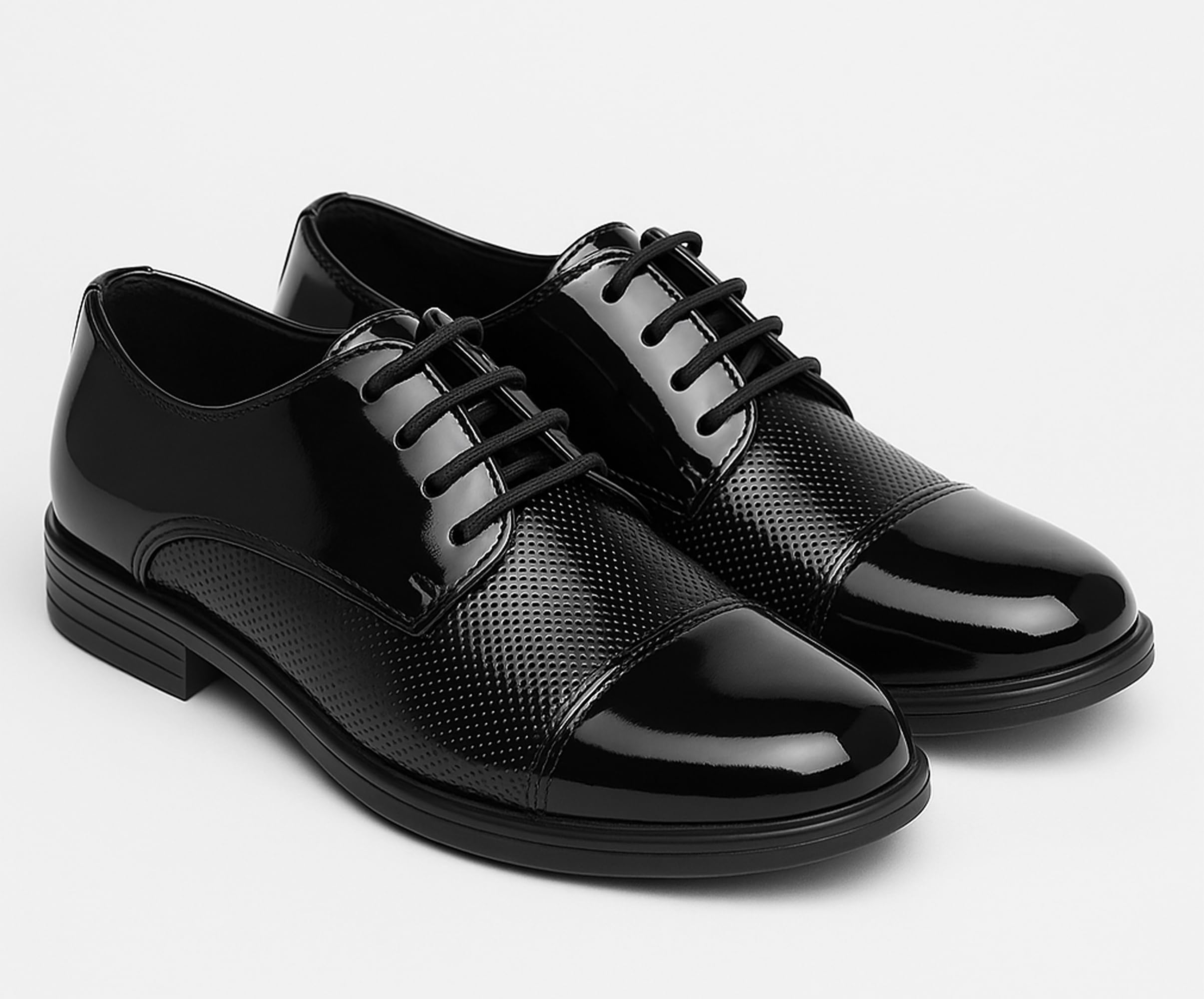 SIRRI Zapatos de Vestir Negros con Cordones de Charol Derby con Puntos para niños Calzado Formal para Bodas y Bailes de graduación