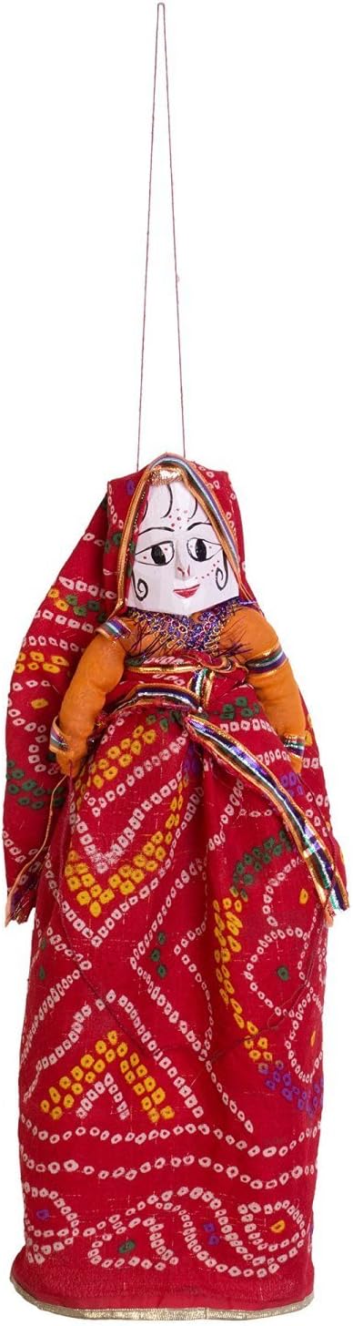 Rajasthani Katputli Dolls Wood Folk Puppets, Traditional Handcrafted Rajasthani Colorful Wooden Face, 1 Male and 1 Female Cultural Dance Show Dolls and Home Decor