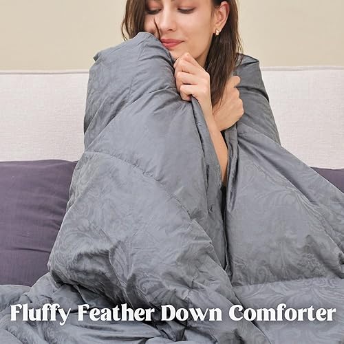 Miniatura 2 de Edredón de plumas de ganso tamaño Queen, relleno de edredón de lujo de calidez media para todas las estaciones, diseño de cachemira jacquard,