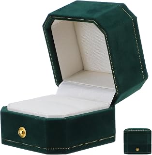 Lurrose Octagonal Velvet Ring Box for Wedding Day Xmas Ceremony | Elegant Jewelry Organizer, Compact Travel Case, Protects Rings, Prevents Tangling in Bedroom Storage