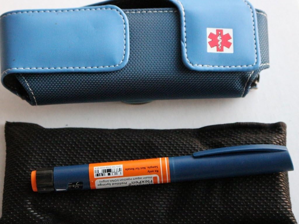 Insulin Pen Carrying Case in Blue Leather for Transporting Frio Cooling Wallets