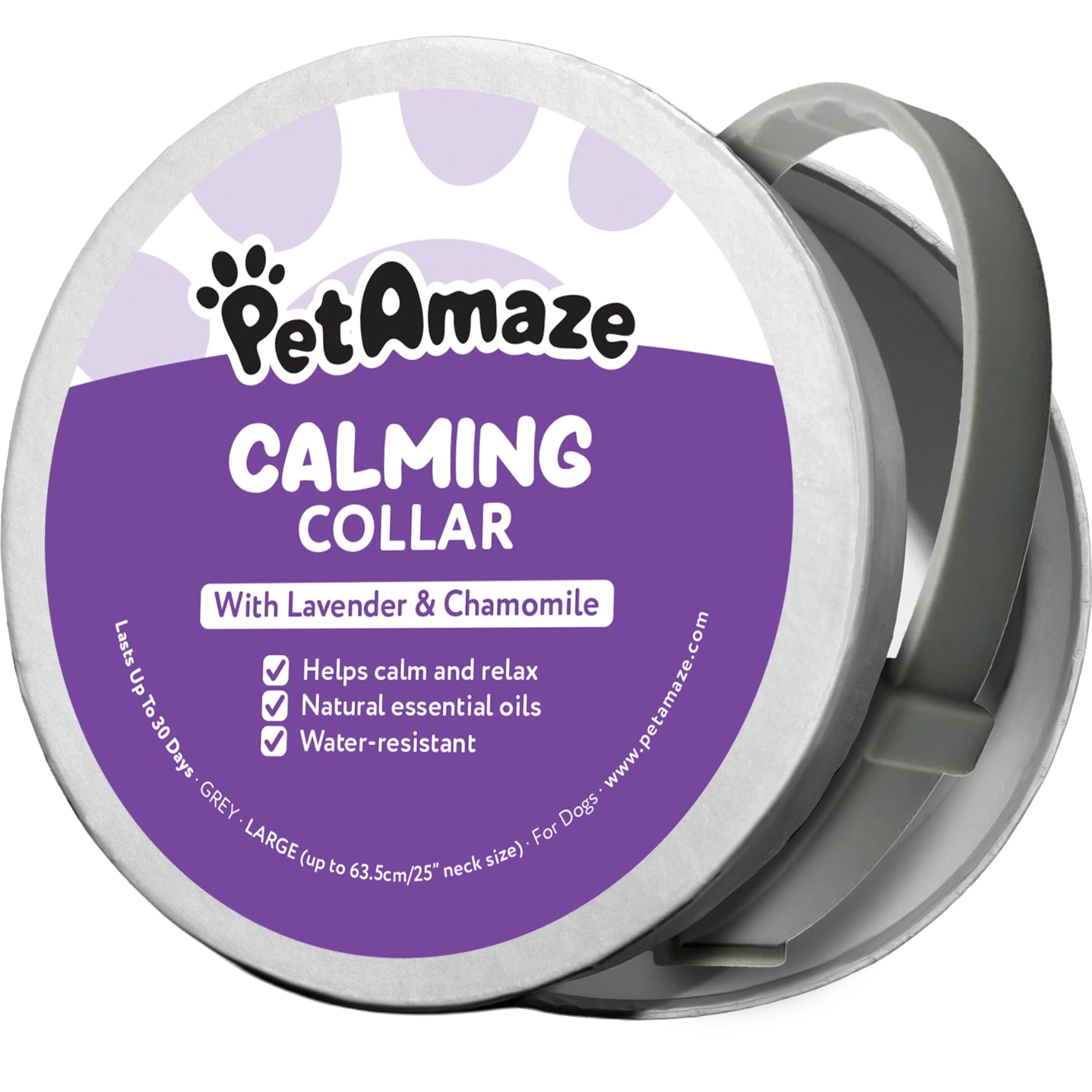 PetAmaze Calming Collar for Dogs Support Calm Behaviour During Fireworks, Thunderstorms, Travel & Separation - Lavender & Chamomile Aromas - Adjustable, Water-Resistant, Lasts Up to 30 Days - Large