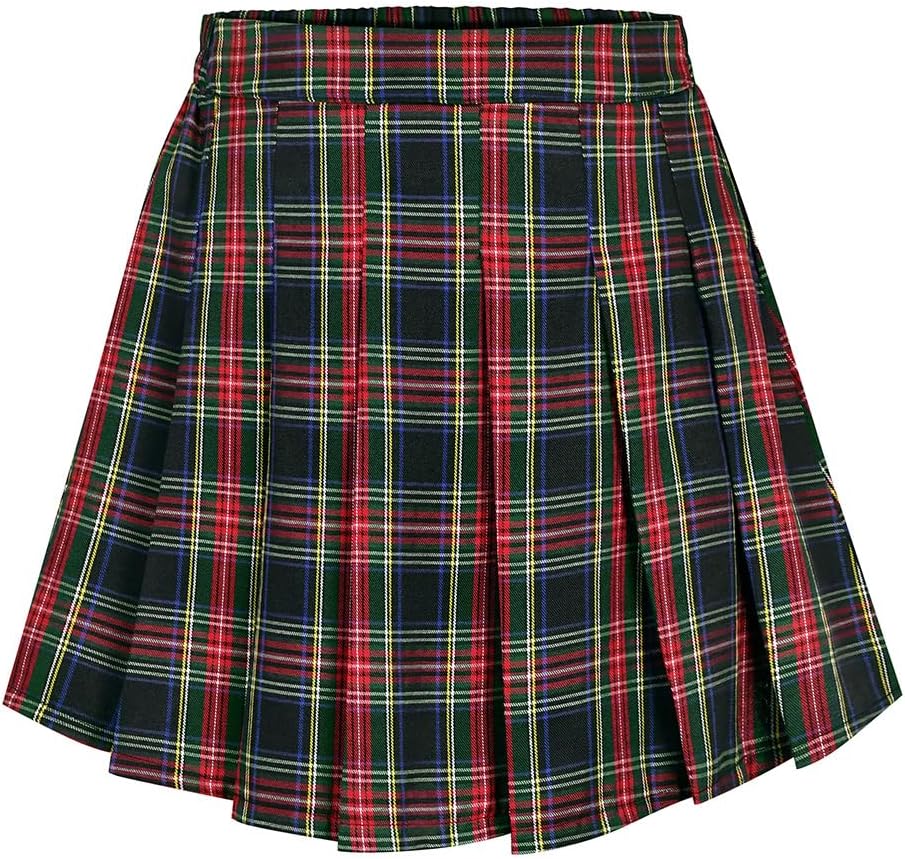 RITERA Plus Size Basic Versatile Stretchy Elastic Waist Flared Casual Mini Skater Skirt/Pleated Plaid Skirt for Women XL-5XL