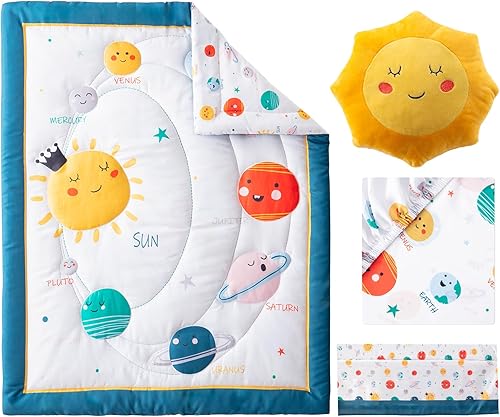 Miniatura 2 de Bertte Juego de ropa de cama de cuna de 4 piezas para niños y niñas, ropa de cama de bebé, tamaño estándar, suave, juego de cuna que incluye edredón