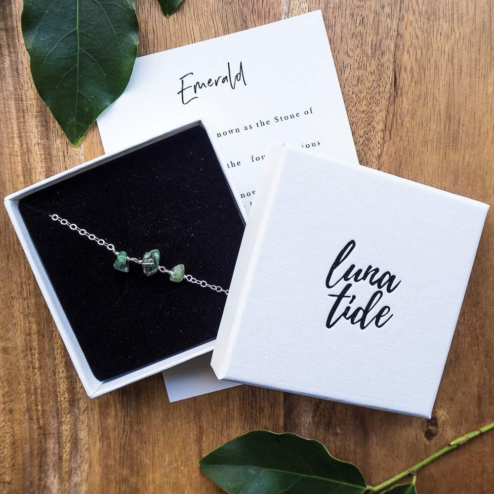 Emerald Beaded Chain Anklet in Sterling Silver
