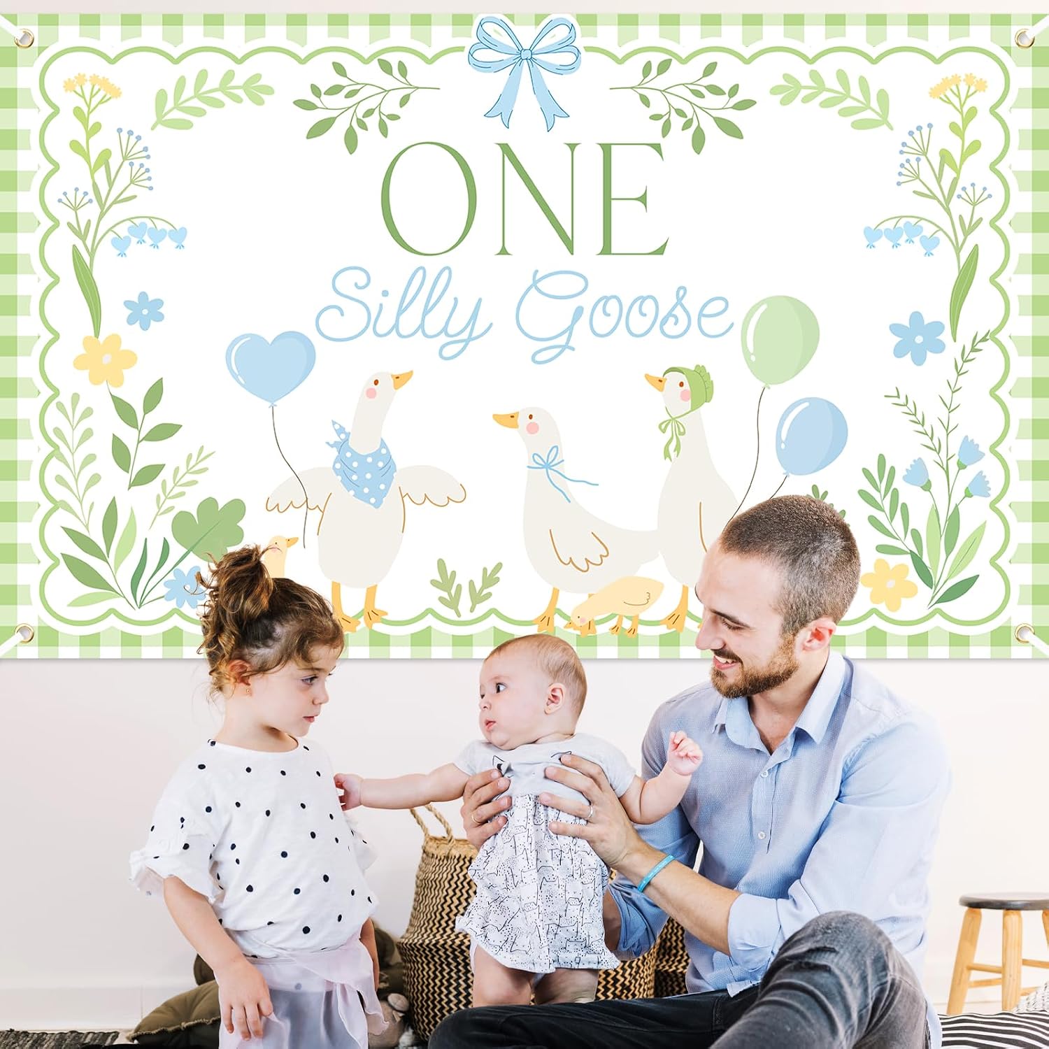 Avezano One Silly Goose Backdrop Banner for Kids Goose 1st Birthday Party Decoration Duck Farm Barnyard 1st First Birthday Party Supplies (Green, 6x3.6ft)