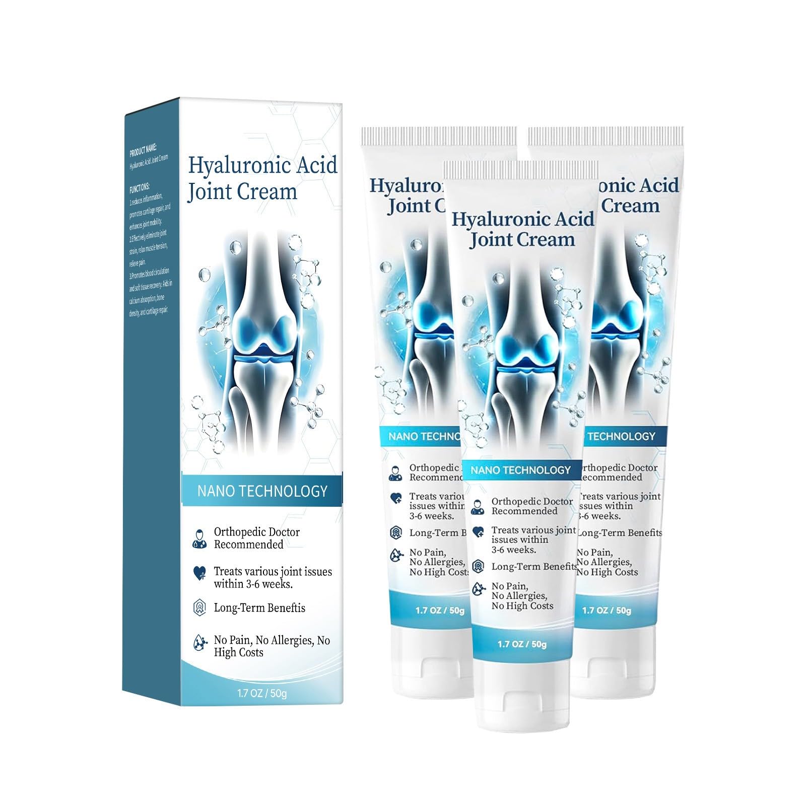 Hyaflexa Hyaluronic Acid Joint Cream, Hyaluronic Acid, Joint Cream, Suitable for Back, Neck, Hands, Feet, Joints and Knees (3PC)