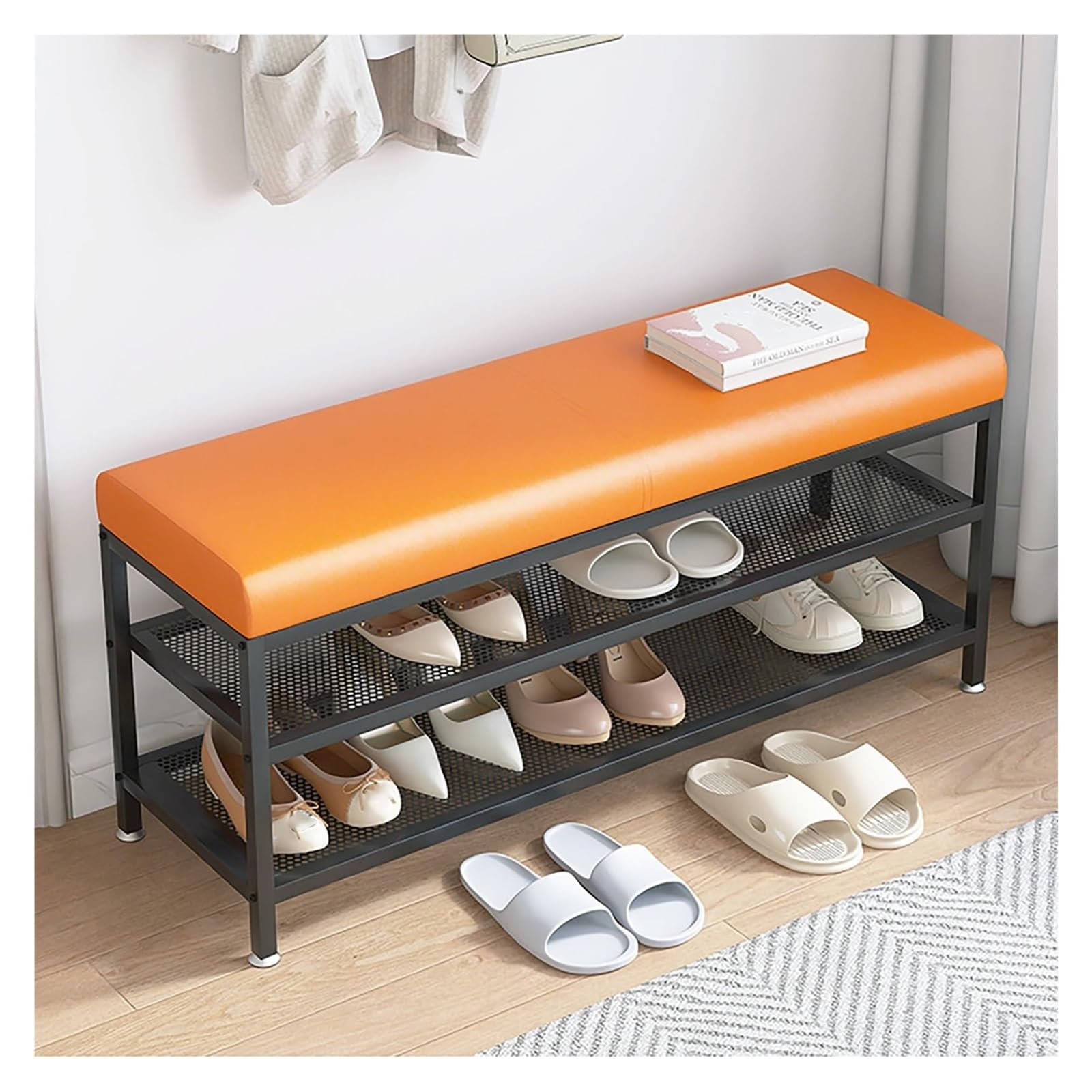 Banc de rangement 250KG en métal noir avec assise intégrée
