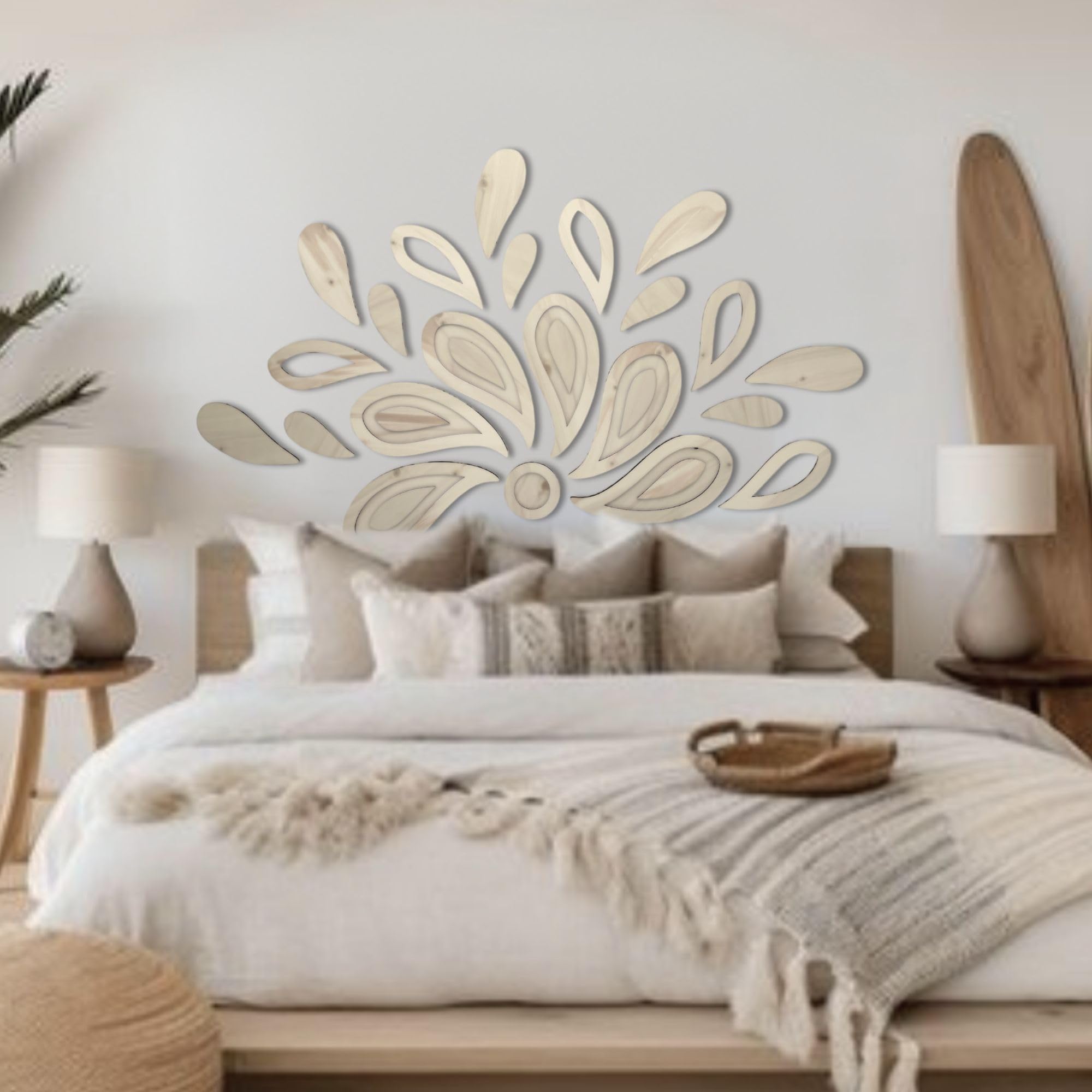 Cabecero cama 90,105,135,150, mandala, decoracion pared, madera