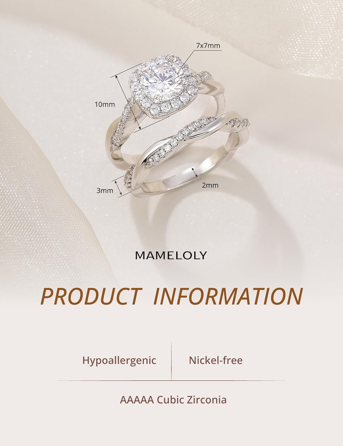 Mameloly 1.2ct Wedding Band for Women Bridal Rings Sets Round Cut Cubic Zirconia Halo CZ Engagement Rings Twisting Infinity Pave Set Size 4-12
