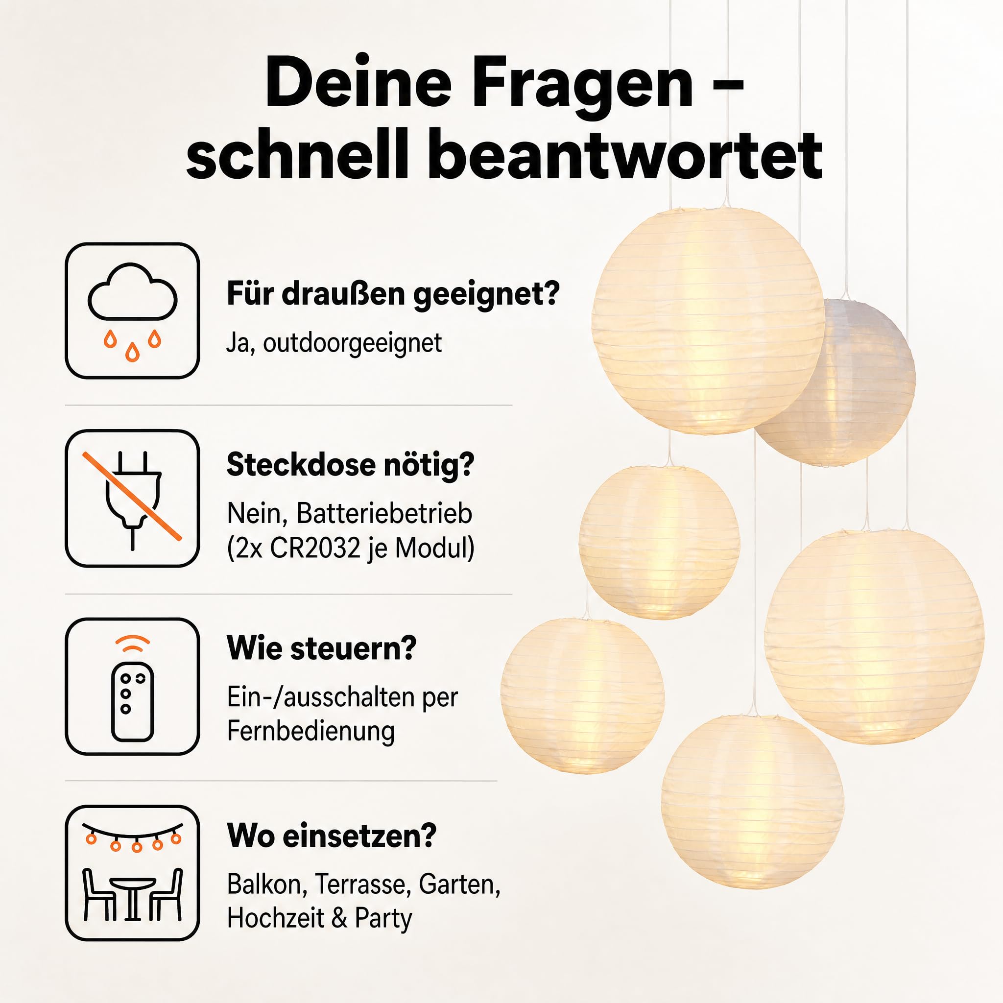 Hellum Lampions außen wetterfest 7er Set LED warmweiß mit Fernbedienung Ø30cm Ø25cm Ø20cm