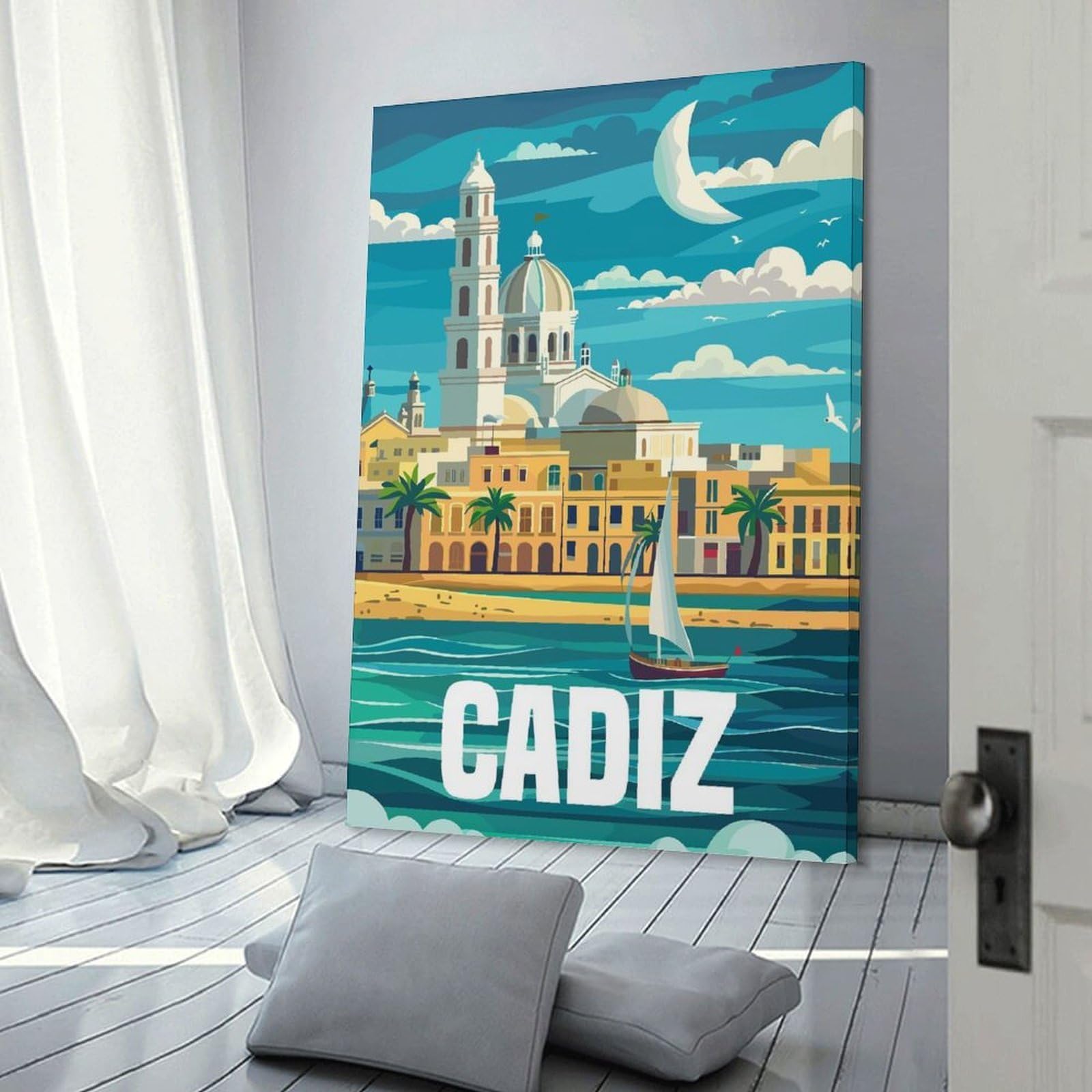 Junmoney Cadiz Spain Travel Canvas Wall Decor, 20x30inch(50x75cm), for New Homes, Bedrooms Or Workspaces, Gift Idea for Housewarming And Birthdays