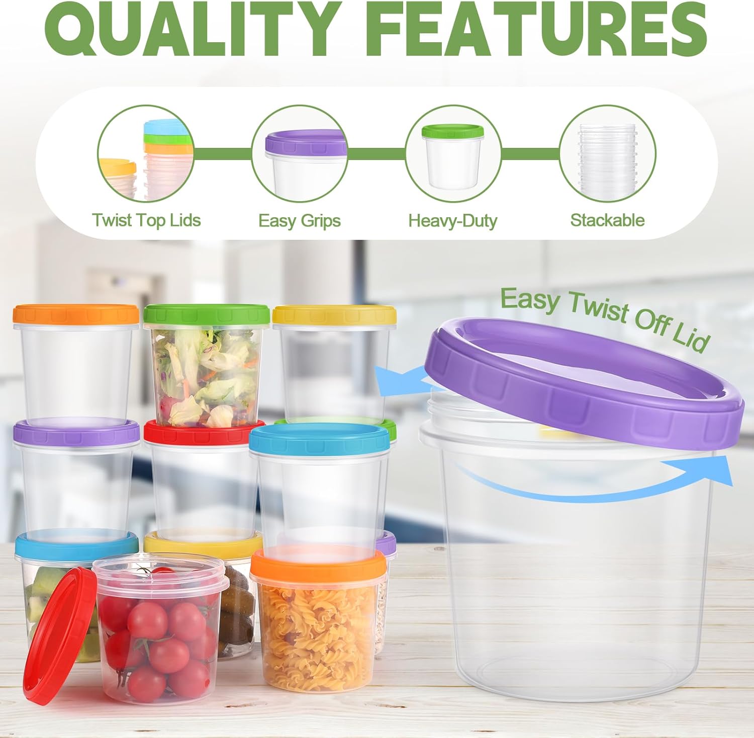 Yomarket 16 oz Plastic Deli Containers with Lids, 24 Pack Stackable Small Freezer Container, Reusable 2 Cup Food Storage Containers with Pen and Brush, Microwave & Dishwasher Safe, BPA Free