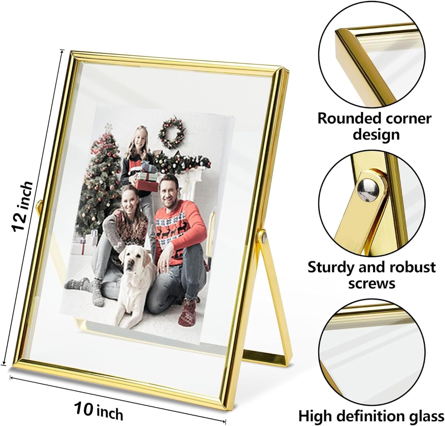 2 Pack 10x12 Gold Floating Frame,Glass Picture Frame for Photo (7x9,8x10,9x10,8x11,8.5x11 in Float Effect),up to 10 by 12" Full Size Display,Vertical Tabletop Self Standing,25x30cm,See Through Without Mat