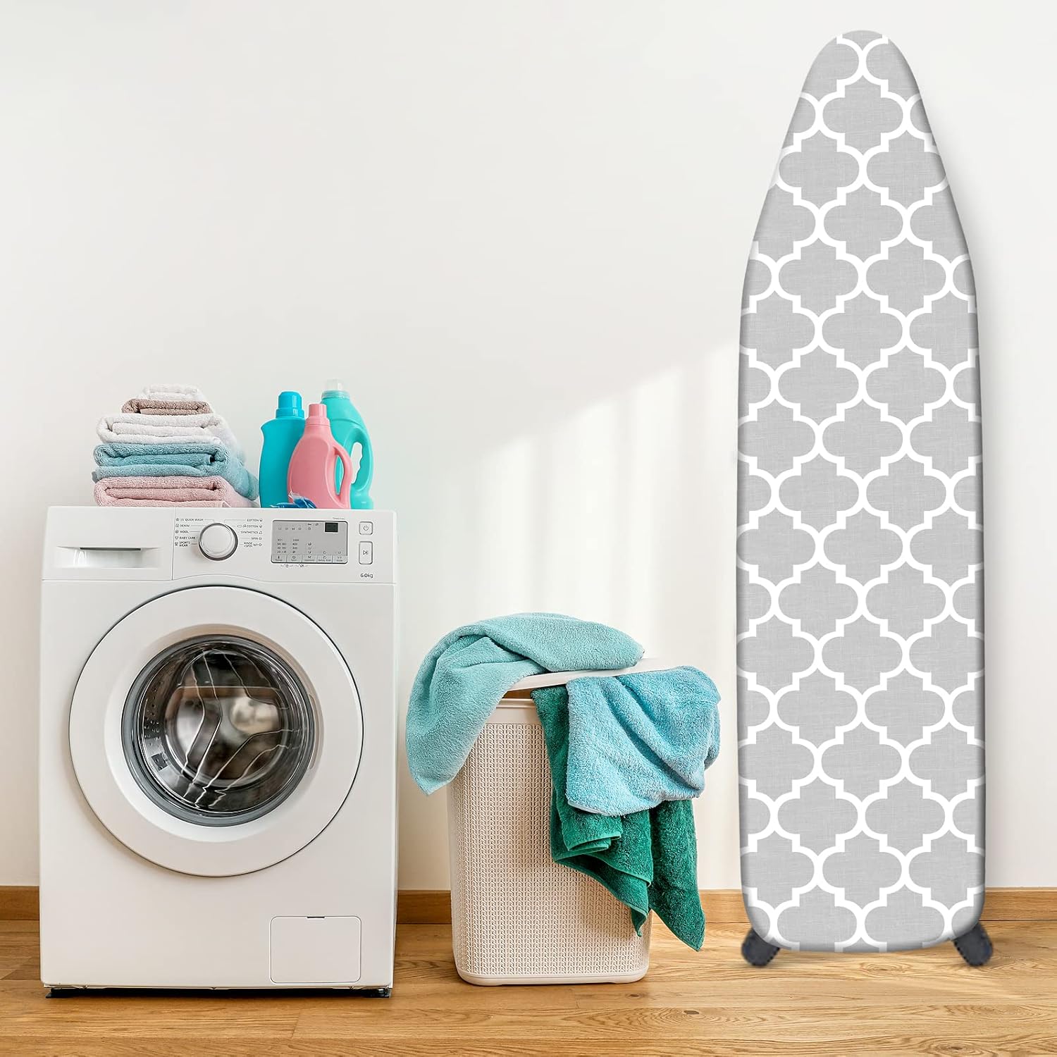 Ironing Board Cover and Pad, Standard Size 12" x 42" Iron Board Replacement Cover, 4 Layers Extra Thick Iron Board Cover Resist Scorching and Staining with Elastic Edge and 2 Fastener Straps